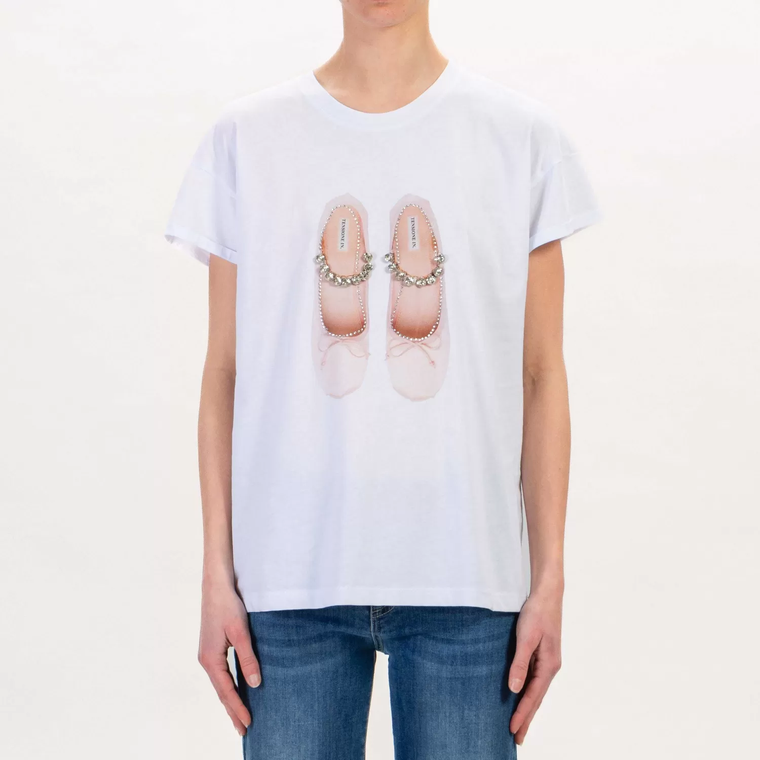 Sale White Mood Tensione In-T-Shirt Ballerina Con Applicazioni - Bianco/Rosa