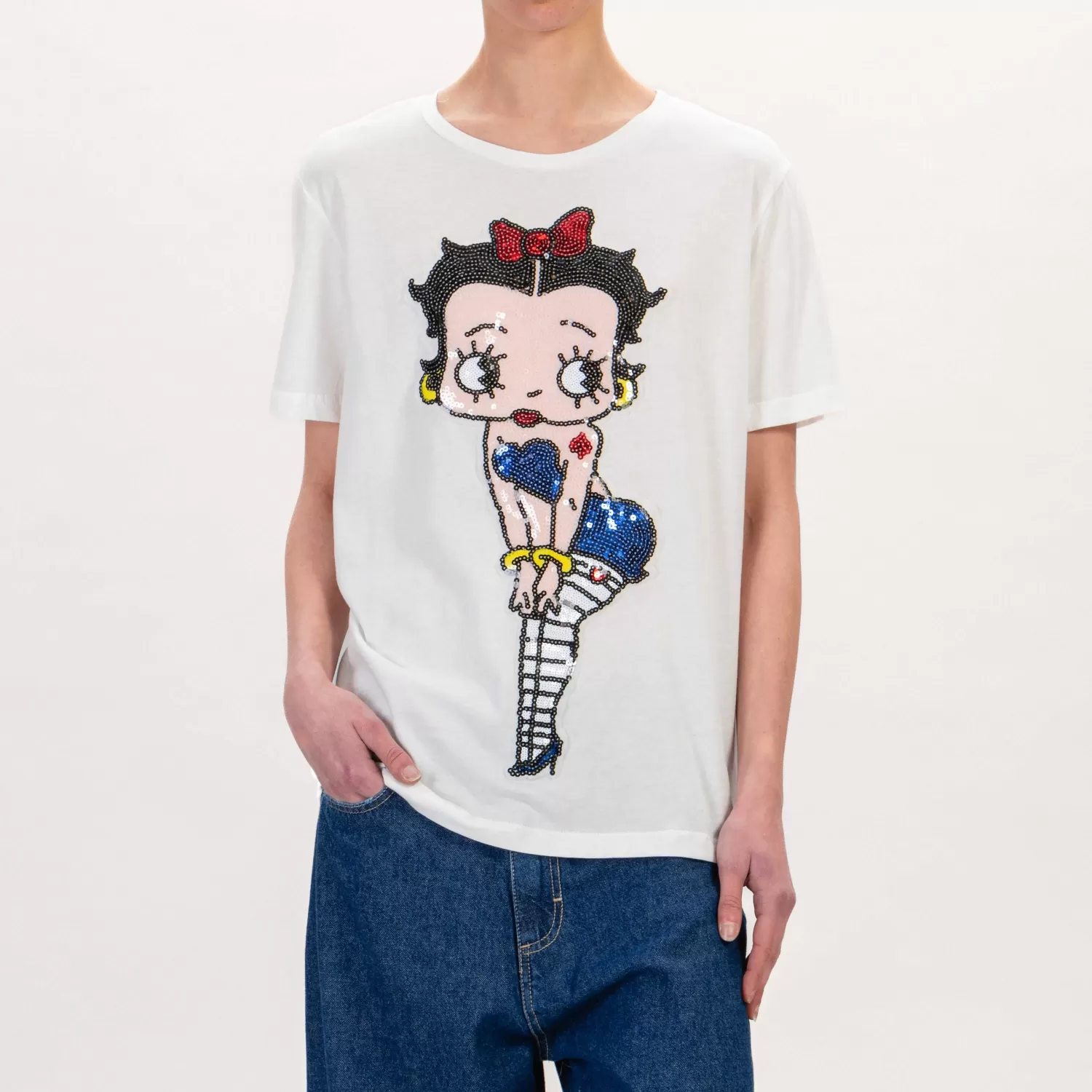 Outlet White Mood Tensione In-T-Shirt Betty Boop Con Paillettes - Bianco