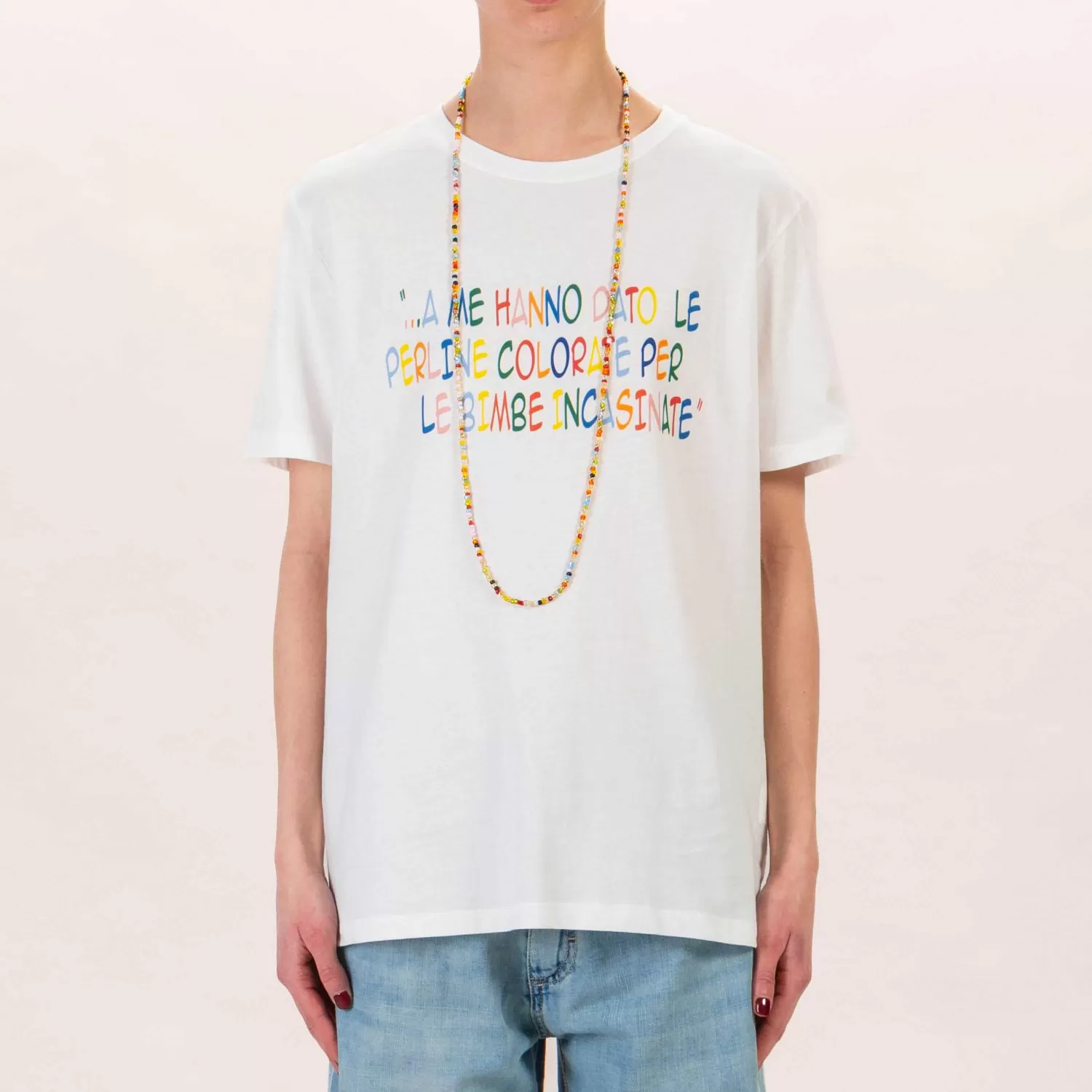 Discount White Mood Tensione In-T-Shirt Collana Perline - Latte