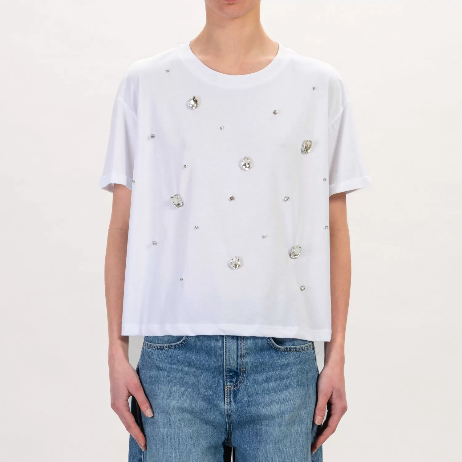 New White Mood Tensione In-T-Shirt Con Applicazioni - Bianco