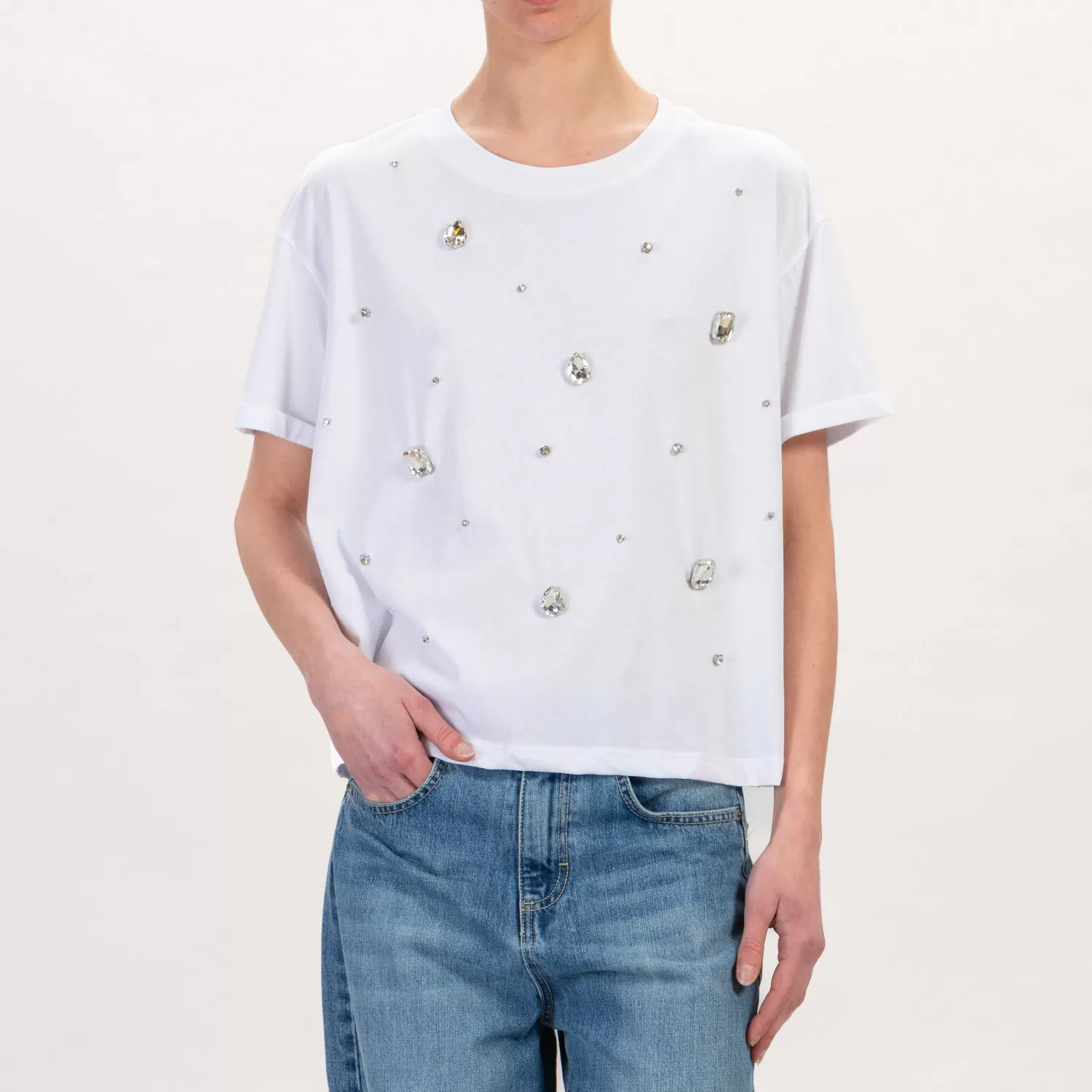 New White Mood Tensione In-T-Shirt Con Applicazioni - Bianco