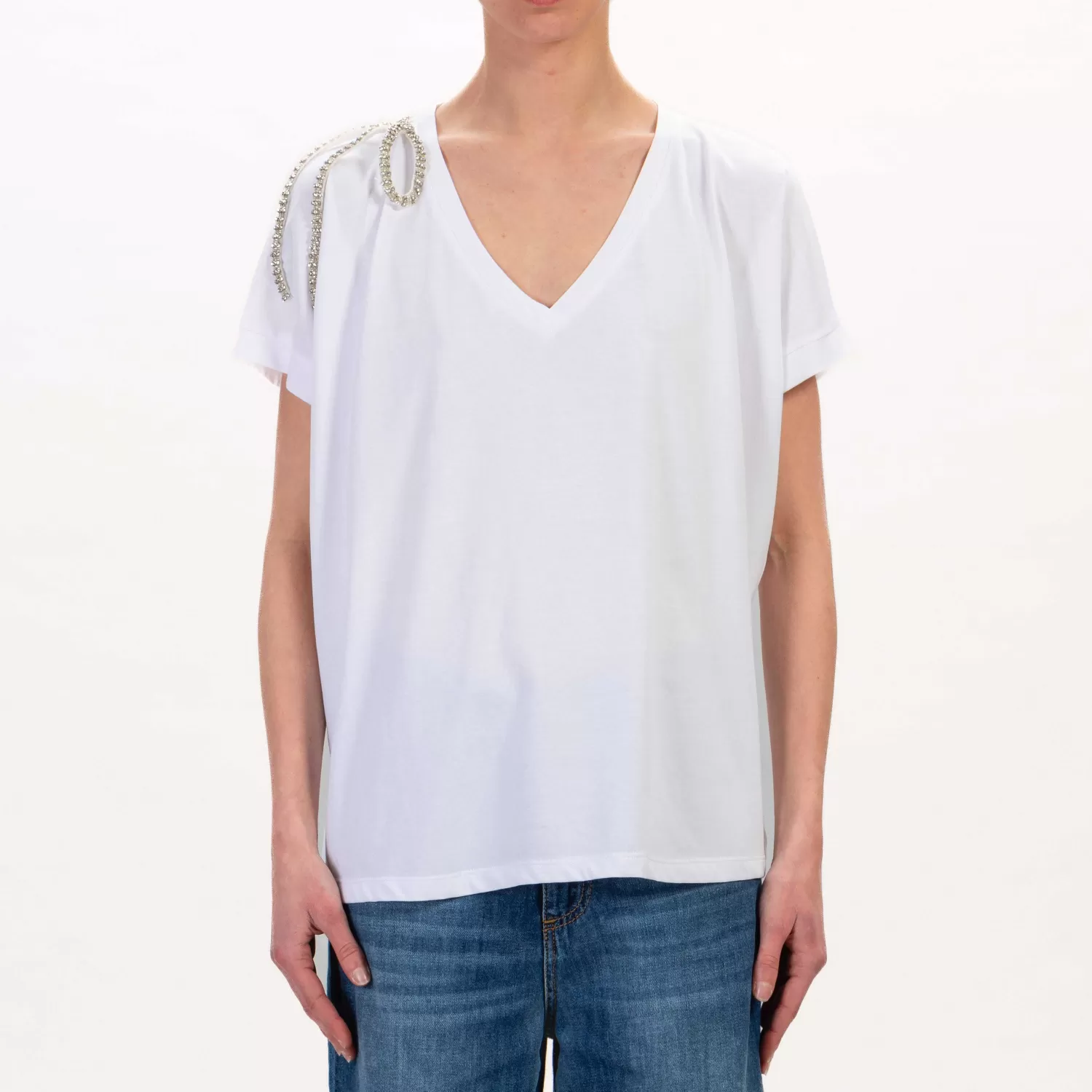 Store White Mood Tensione In-T-Shirt Con Applicazioni Sulla Spalla - Bianco