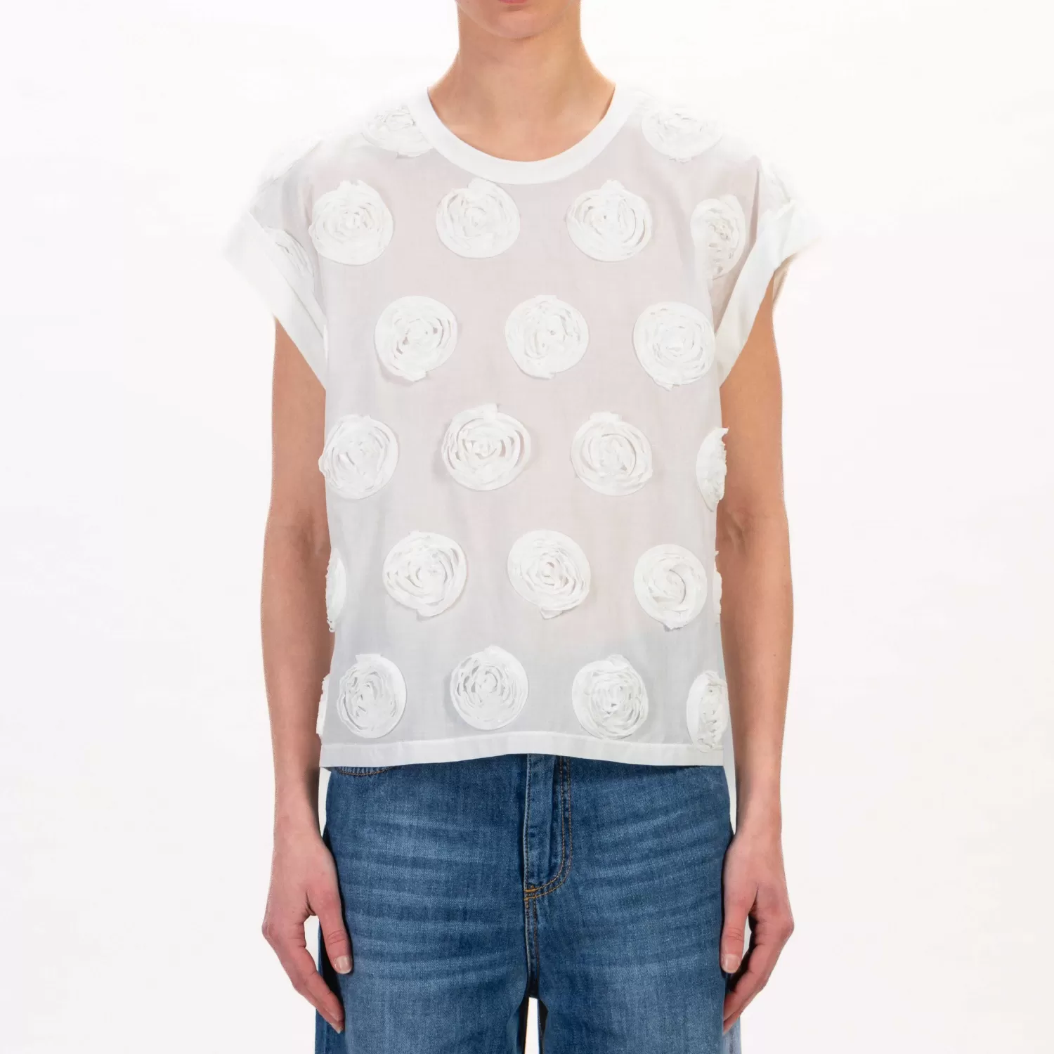 Cheap White Mood Tensione In-T-Shirt In Cotone Con Rose - Latte