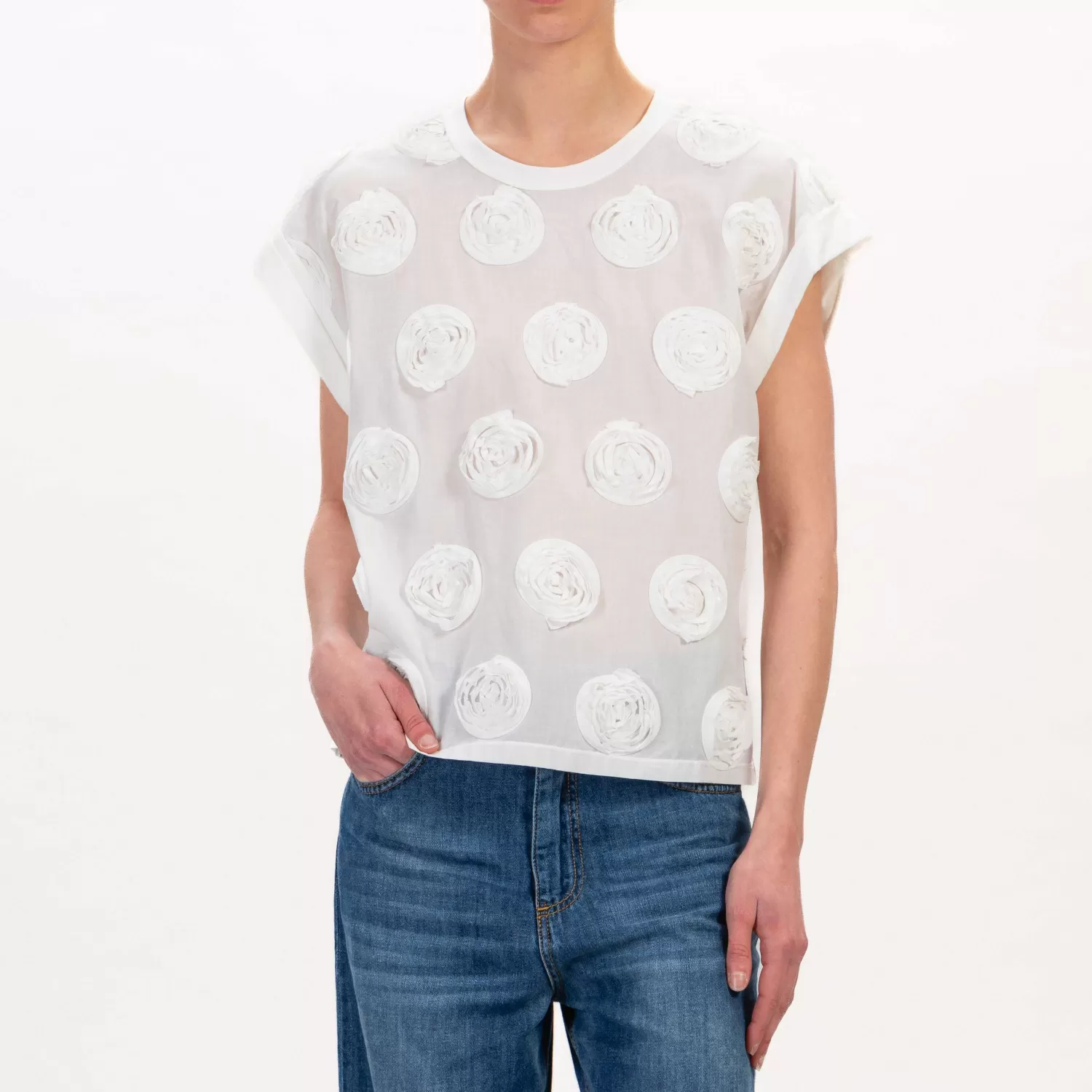 Cheap White Mood Tensione In-T-Shirt In Cotone Con Rose - Latte