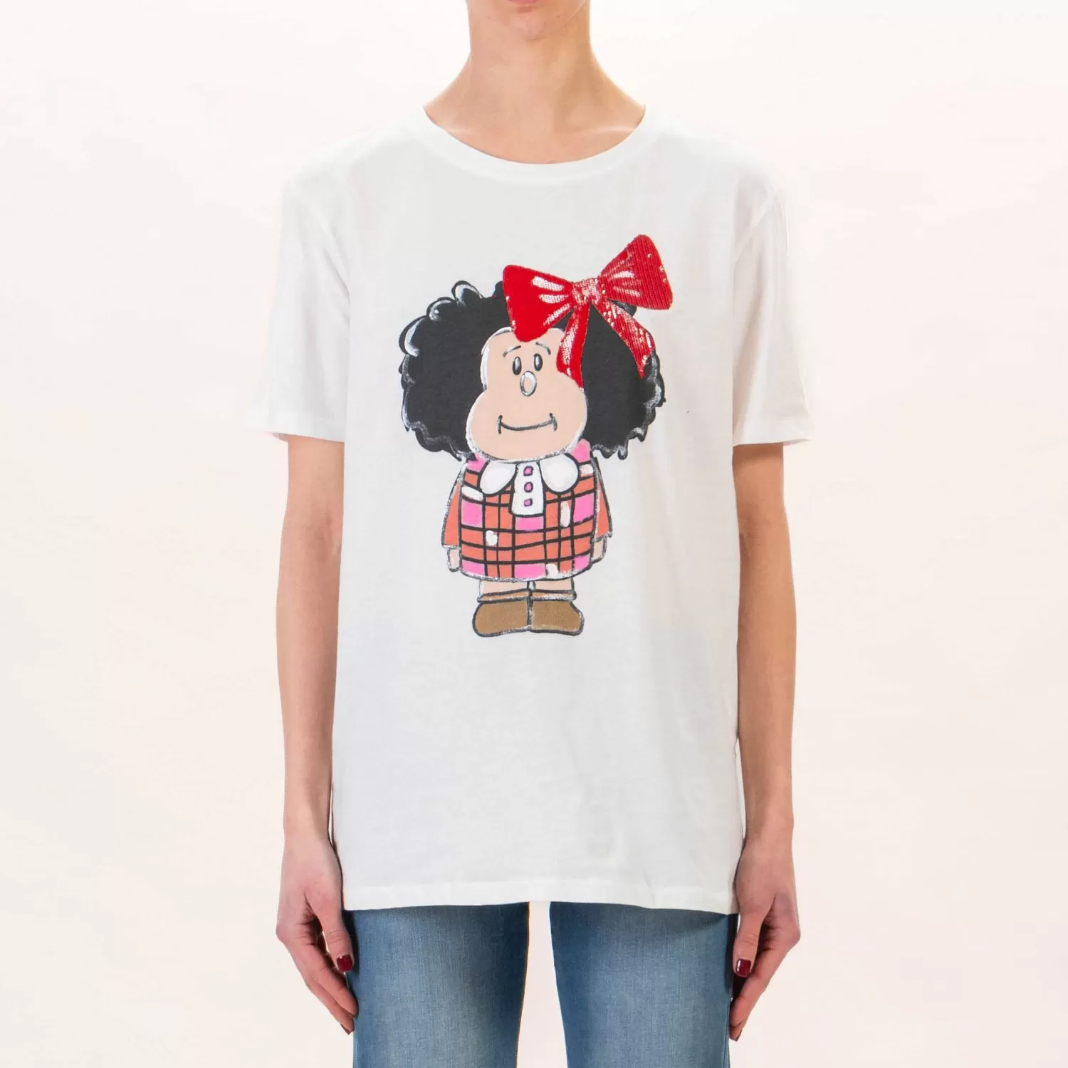 Outlet White Mood Tensione In-T-Shirt Mafalda Con Paillettes - Latte