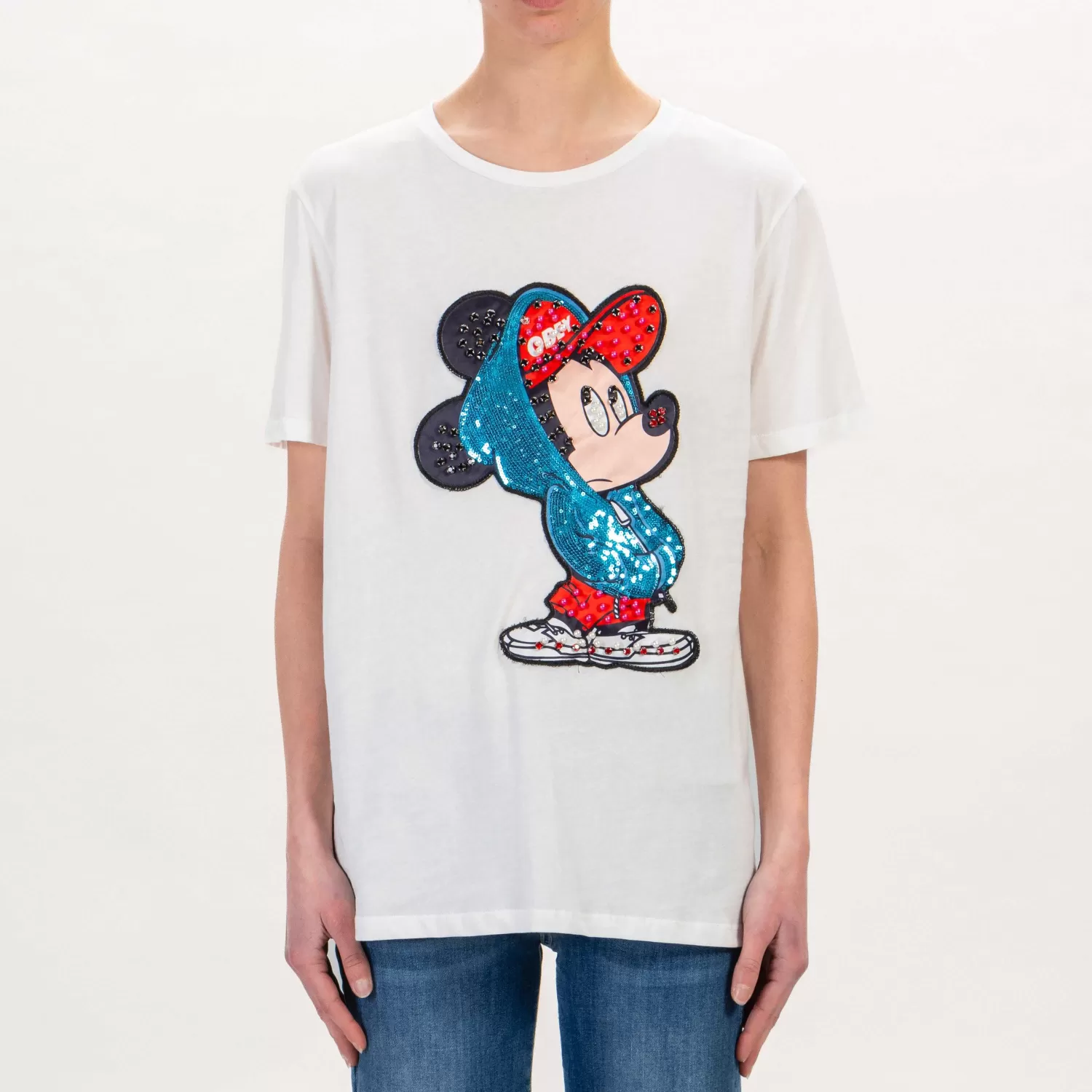 Online White Mood Tensione In-T-Shirt Patch Topolino Con Perle - Burro