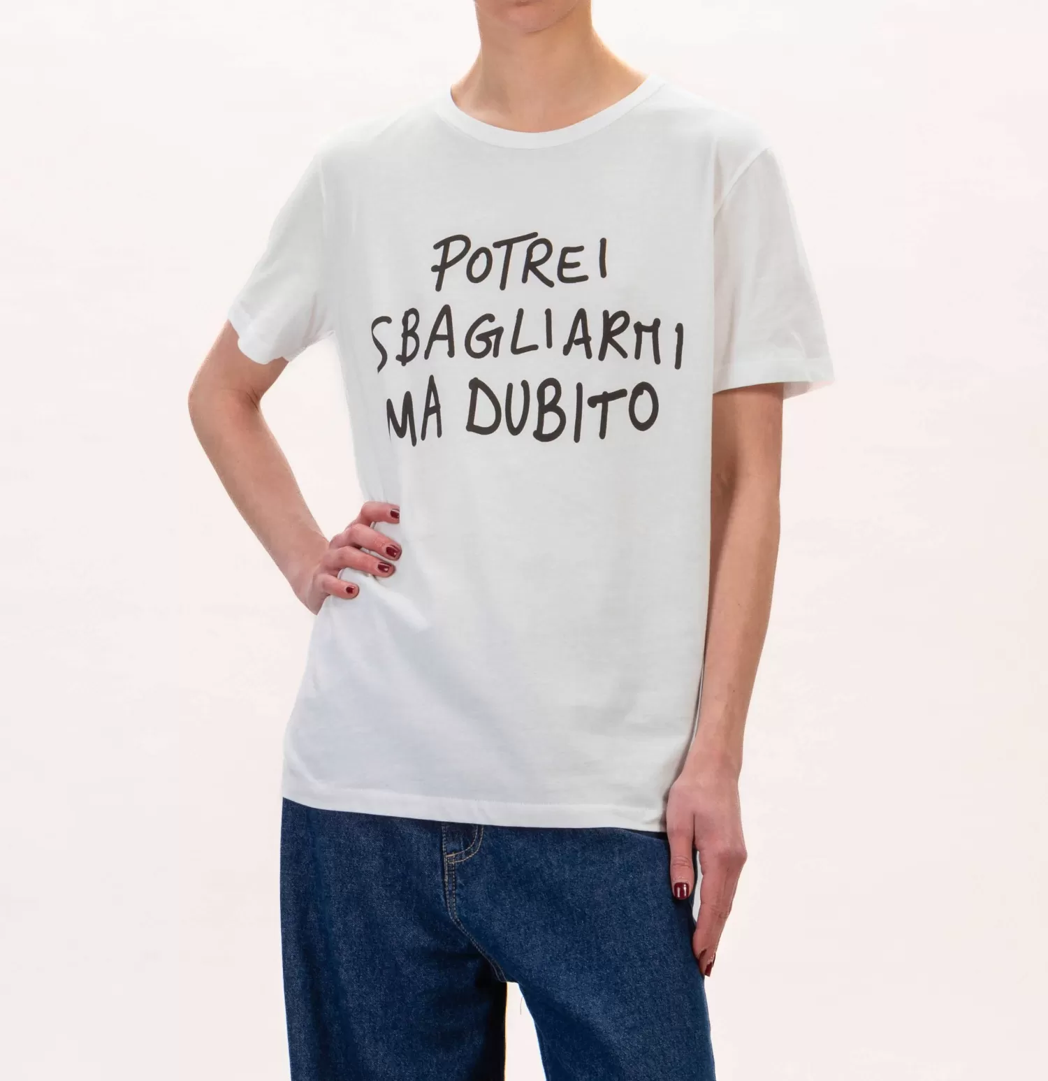 Hot White Mood Tensione In-T-Shirt "Potrei Sbagliarmi Ma Dubito" - Latte/Nero