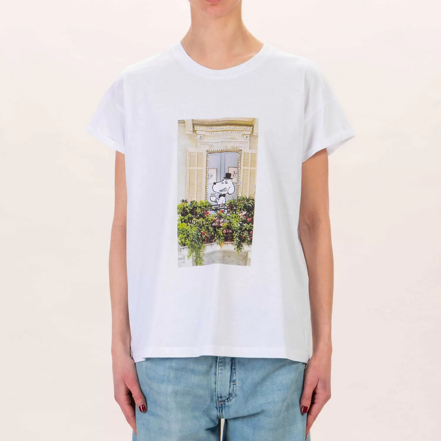 Clearance White Mood Tensione In-T-Shirt Snoopy Balcone Fiori - Bianco