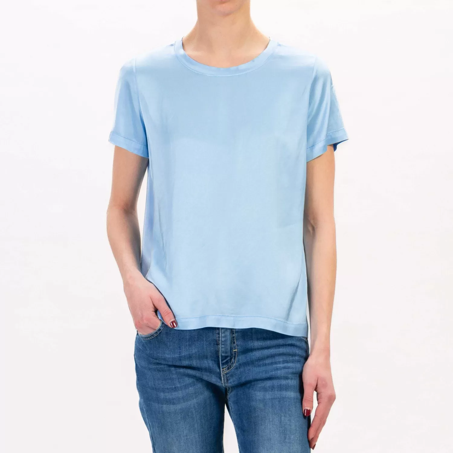 Best White Mood Vicolo-Blusa Mezza Manica In Satin - Azzurro