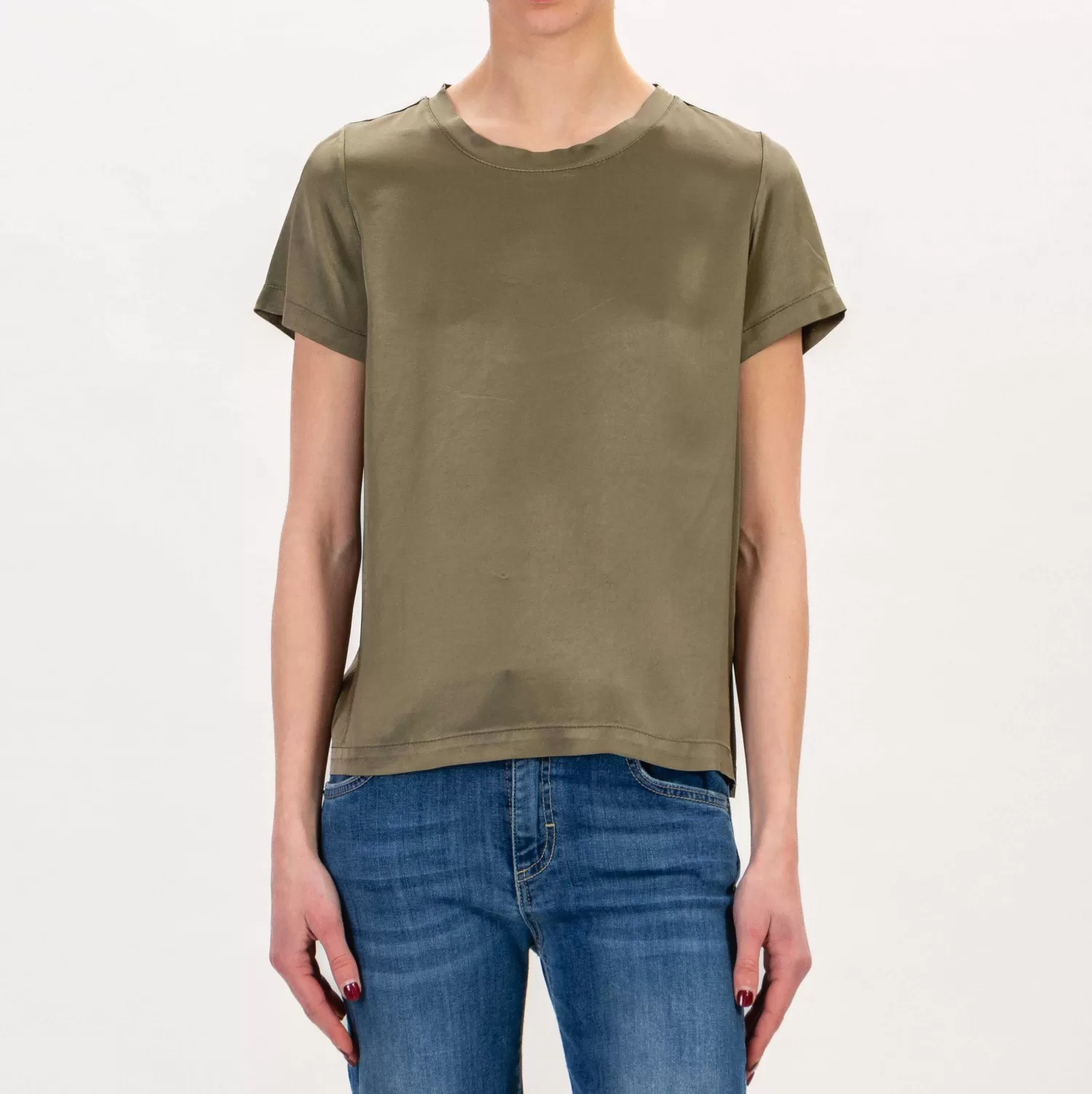 Shop White Mood Vicolo-Blusa Mezza Manica In Satin - Militare