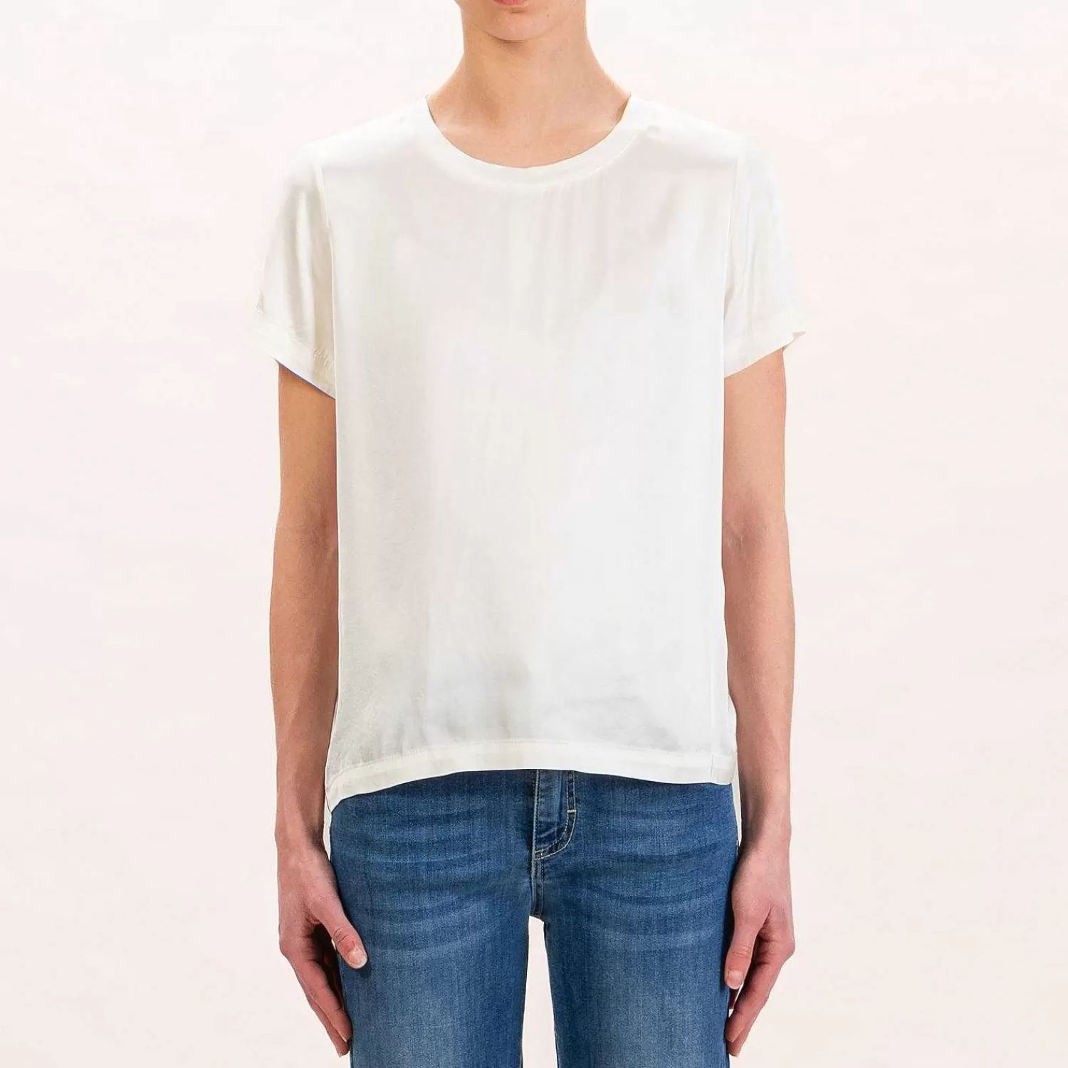 Best Sale White Mood Vicolo-Blusa Mezza Manica In Satin Elasticizzato- Burro