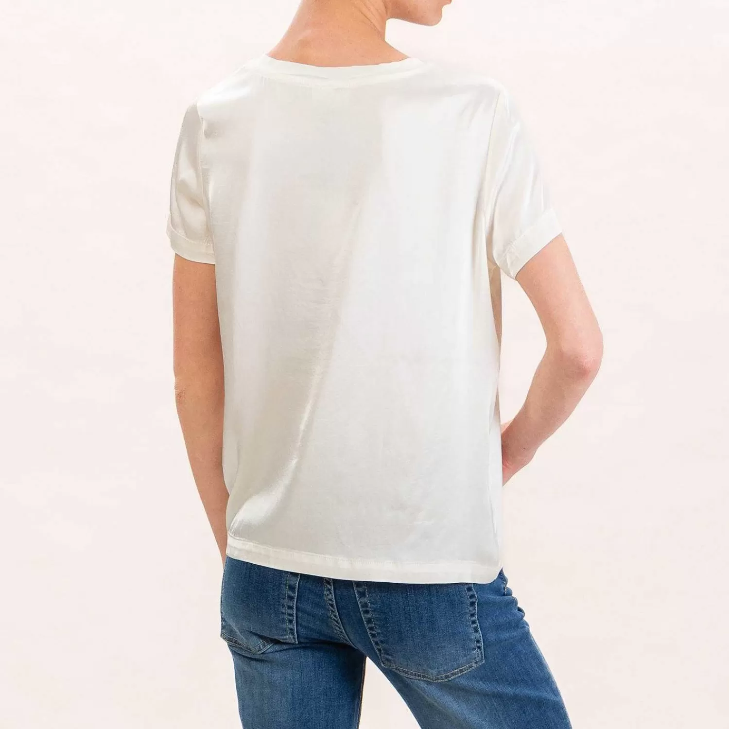 Best Sale White Mood Vicolo-Blusa Mezza Manica In Satin Elasticizzato- Burro