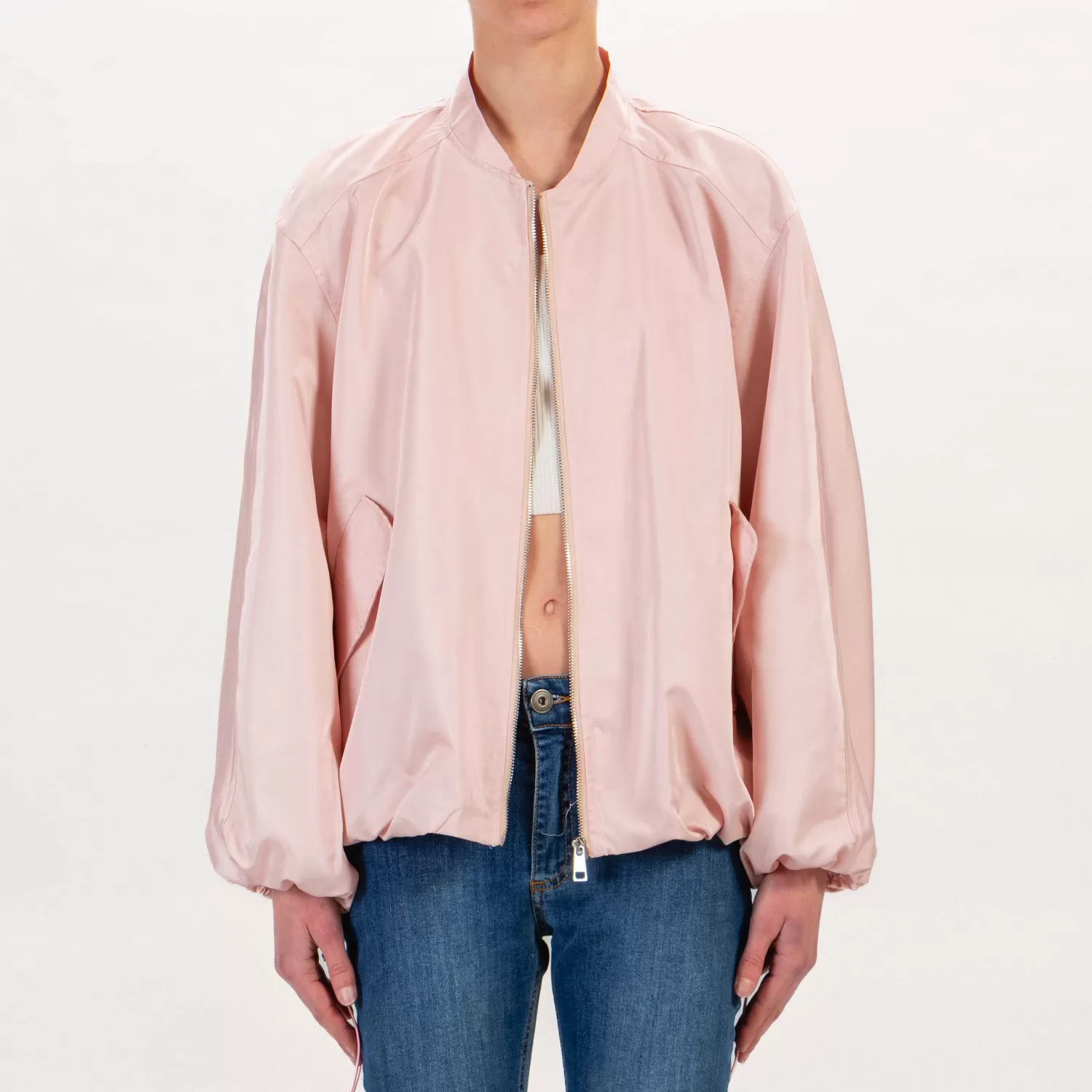 Fashion White Mood Vicolo-Bomber Satin Coulisse Con Elastico In Vita - Rosa