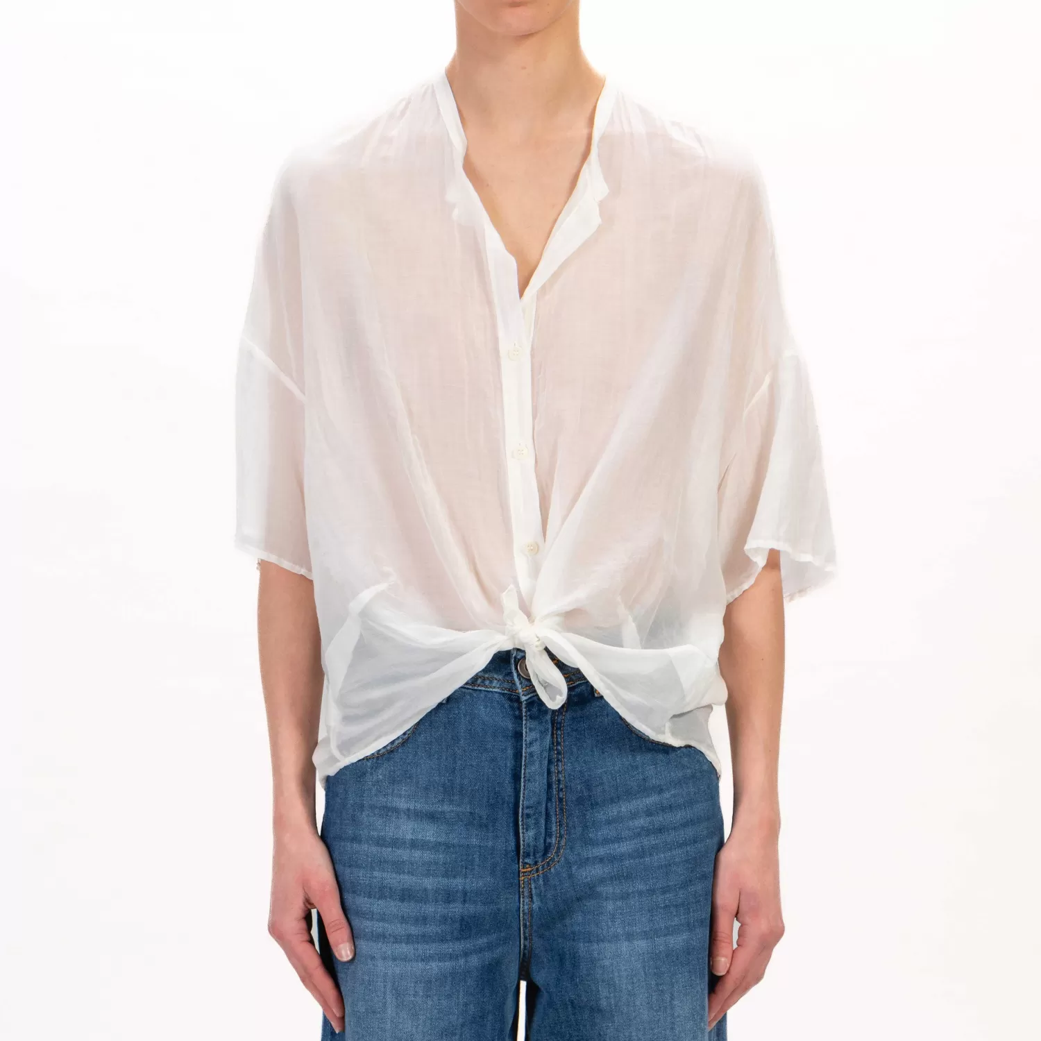 Hot White Mood Vicolo-Camicia Mussola Con Nodo - Latte