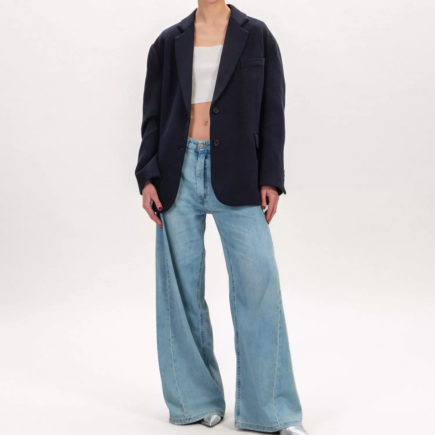 Online White Mood Vicolo-Giacca Oversize In Felpa 2 Bottoni - Blu