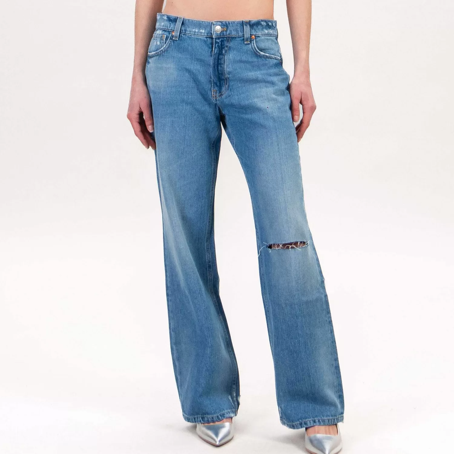 Discount White Mood Vicolo-Jeans Alex Wide Leg Fit Con Rotture - Denim