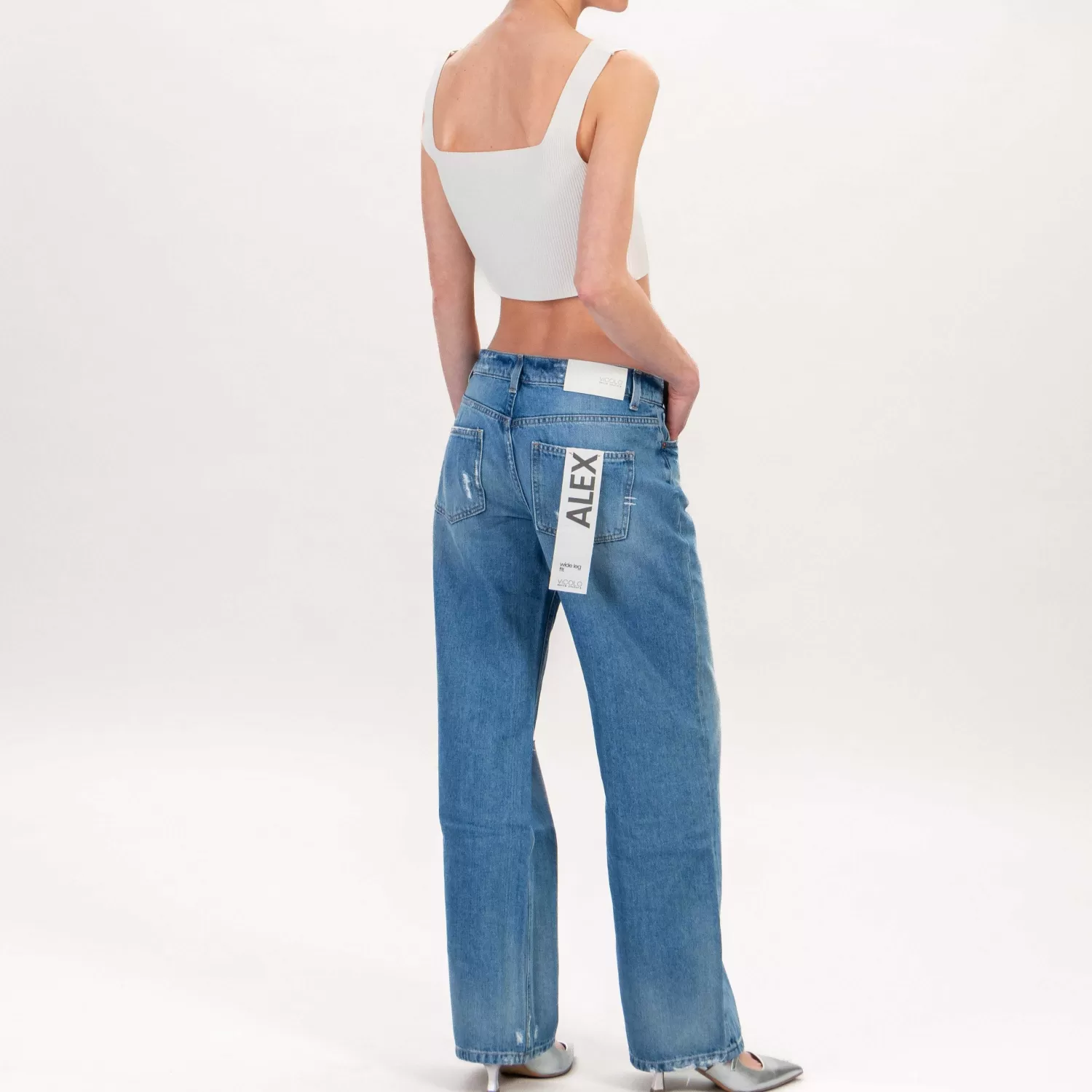 Discount White Mood Vicolo-Jeans Alex Wide Leg Fit Con Rotture - Denim