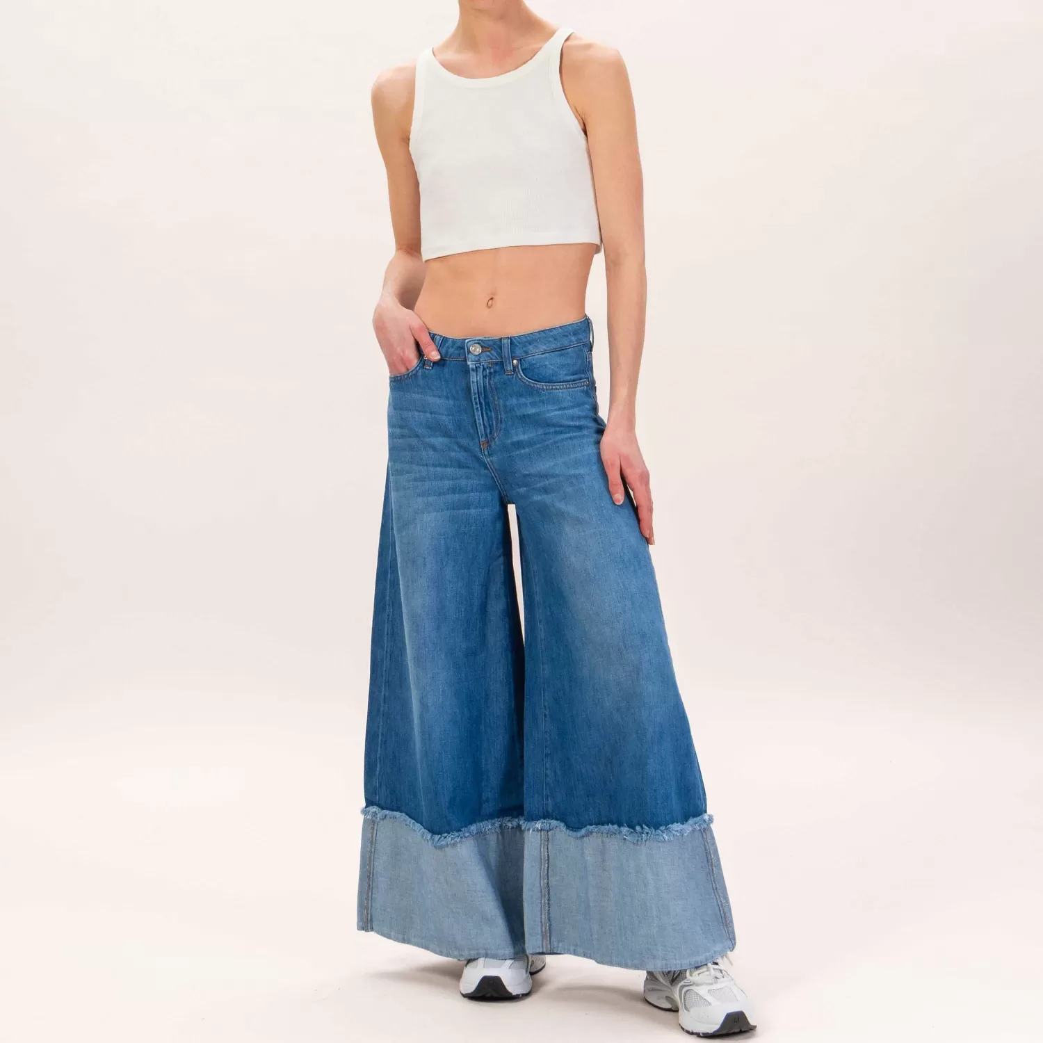 Discount White Mood Vicolo-Jeans Elsa Extra Wide Con Risvolto - Denim