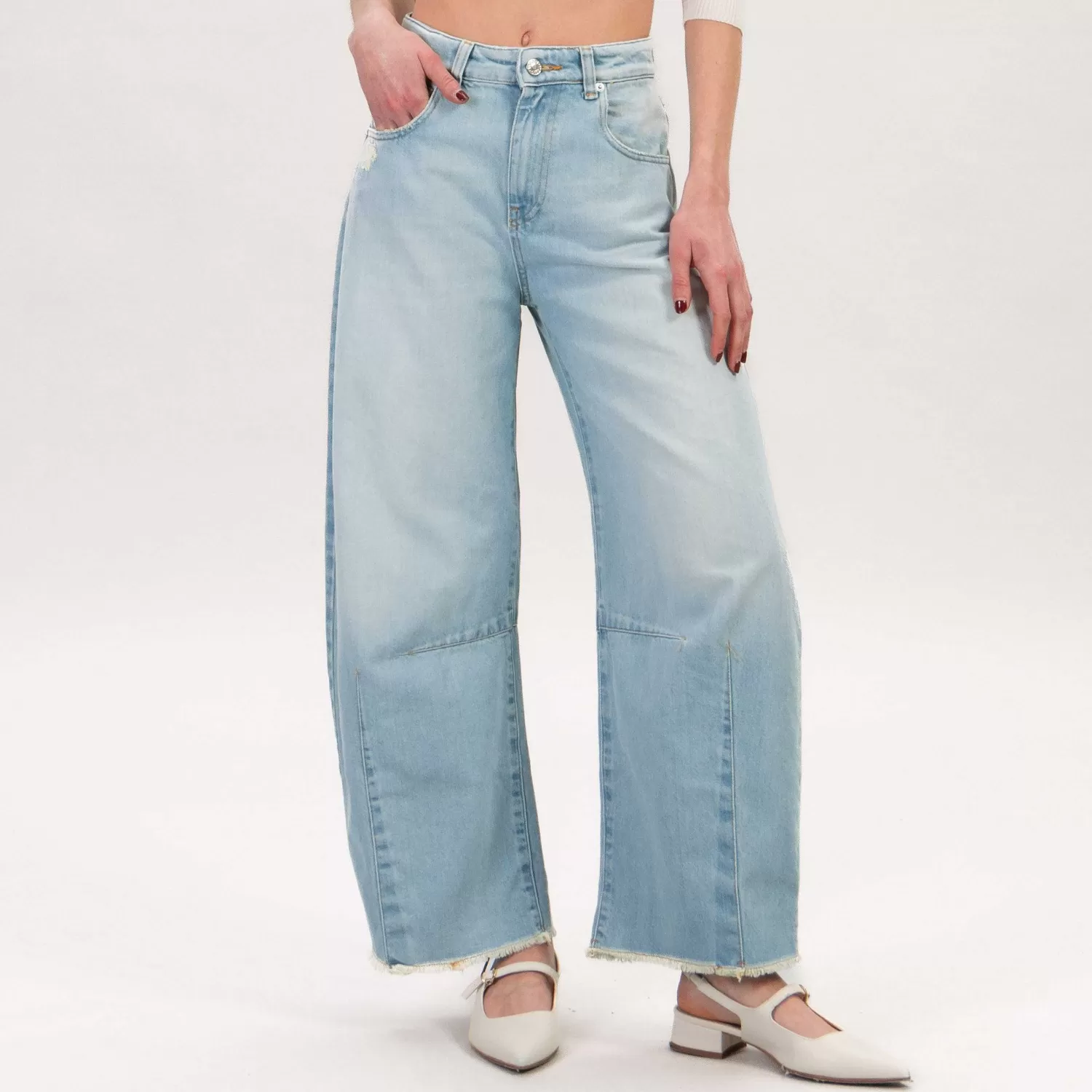 Cheap White Mood Vicolo-Jeans Wendy Balloon Wide Leg Sfrangiato - Denim Chiaro