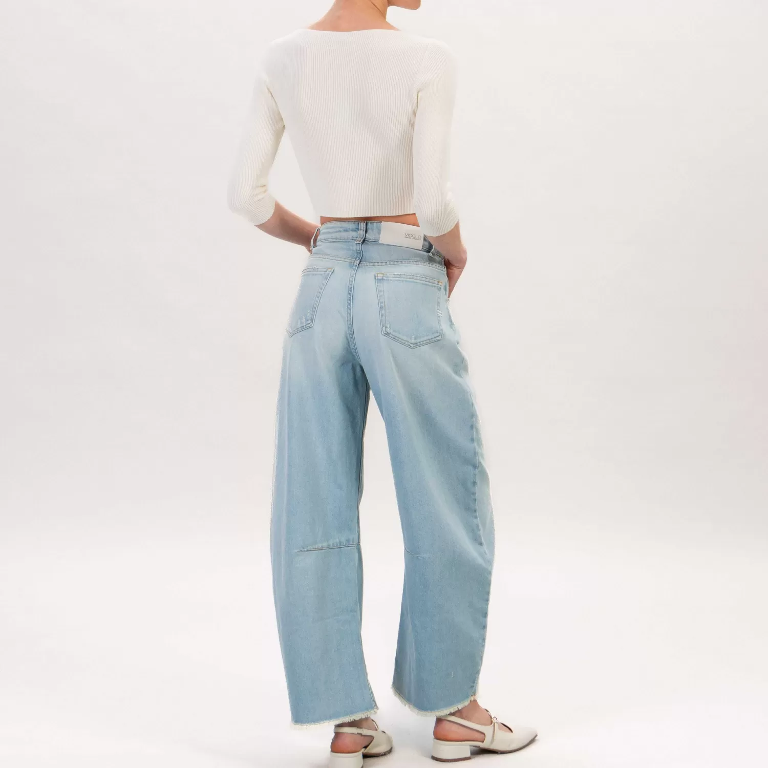 Cheap White Mood Vicolo-Jeans Wendy Balloon Wide Leg Sfrangiato - Denim Chiaro