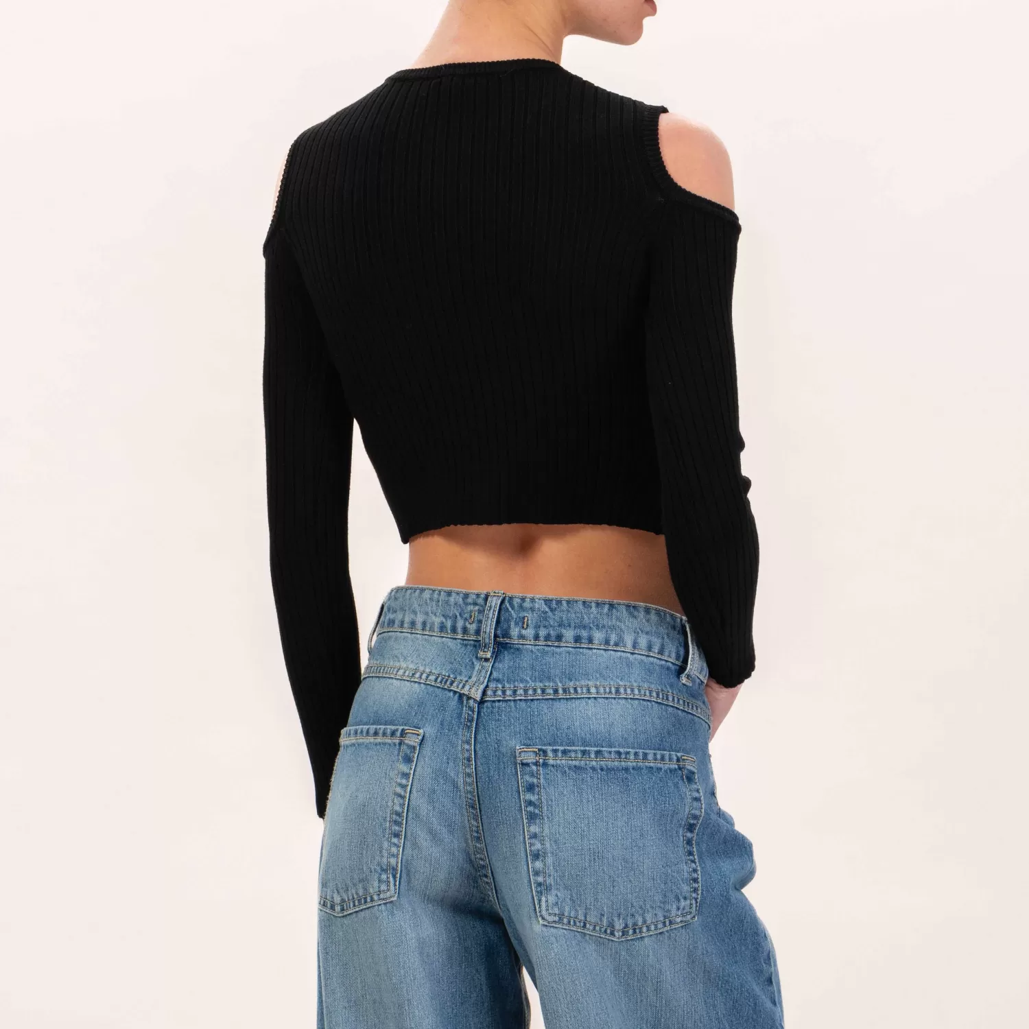 Sale White Mood Vicolo-Maglia Costine Crop Cut Out - Nero