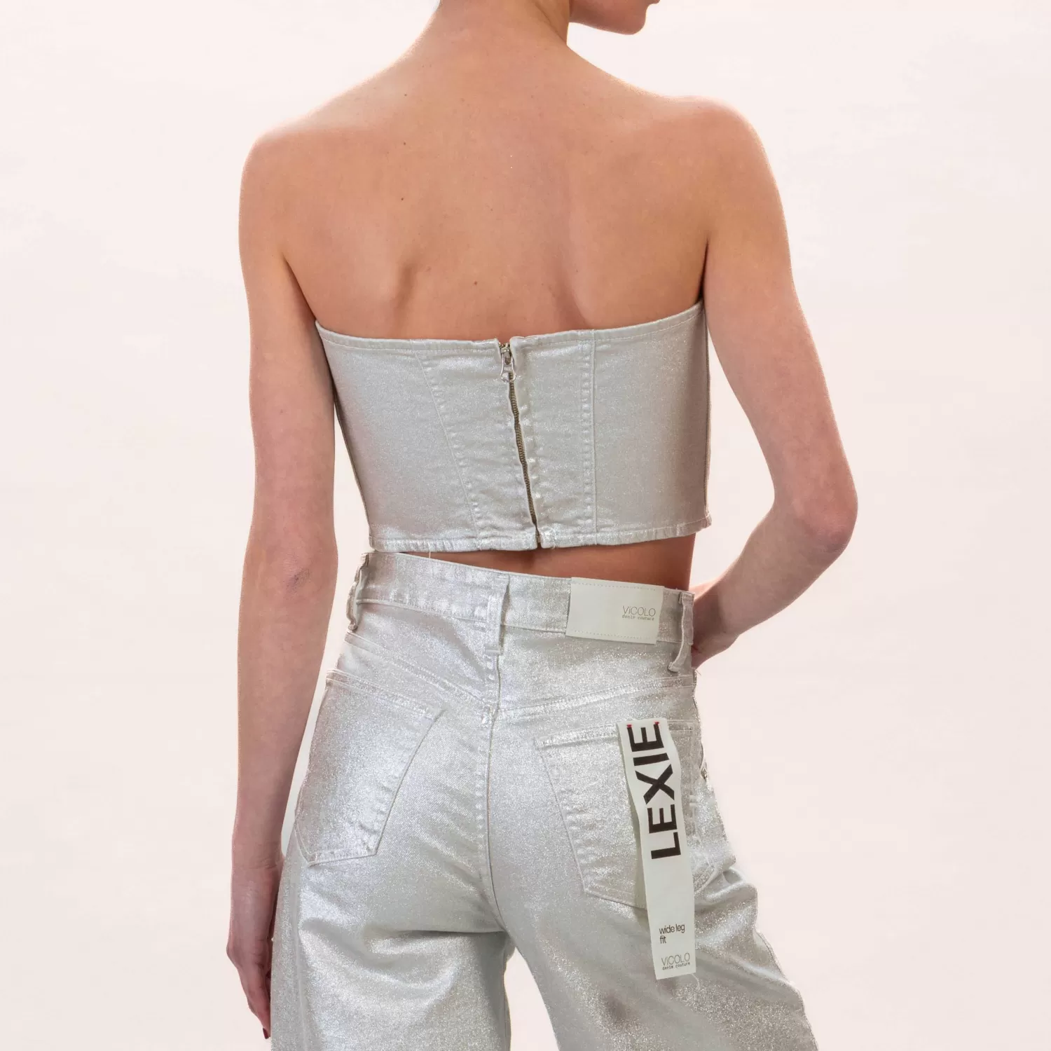 Online White Mood Vicolo-Top Jeans Luce Elasticizzato Laminato - Argento