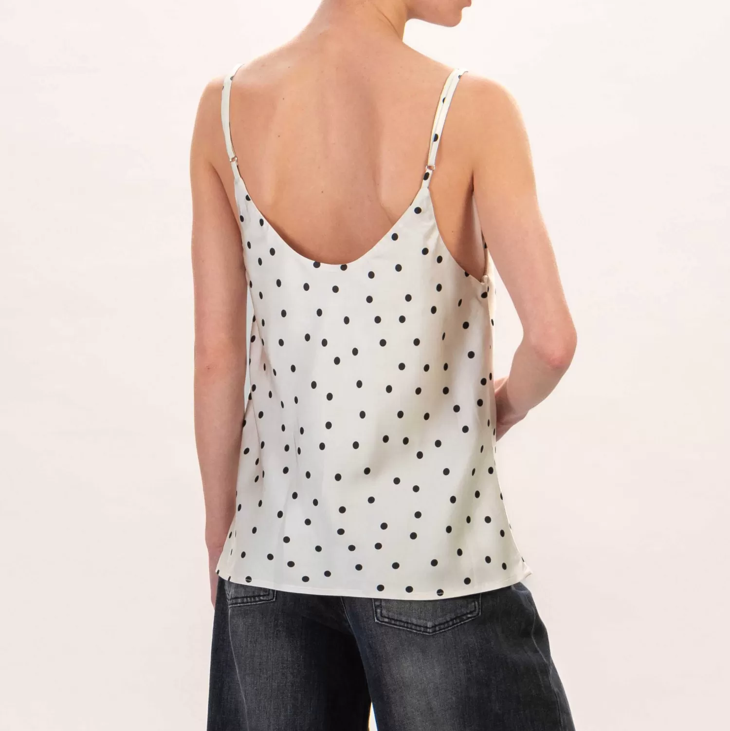 Cheap White Mood Vicolo-Top Pois Bretelle Regolabili - Burro/Nero