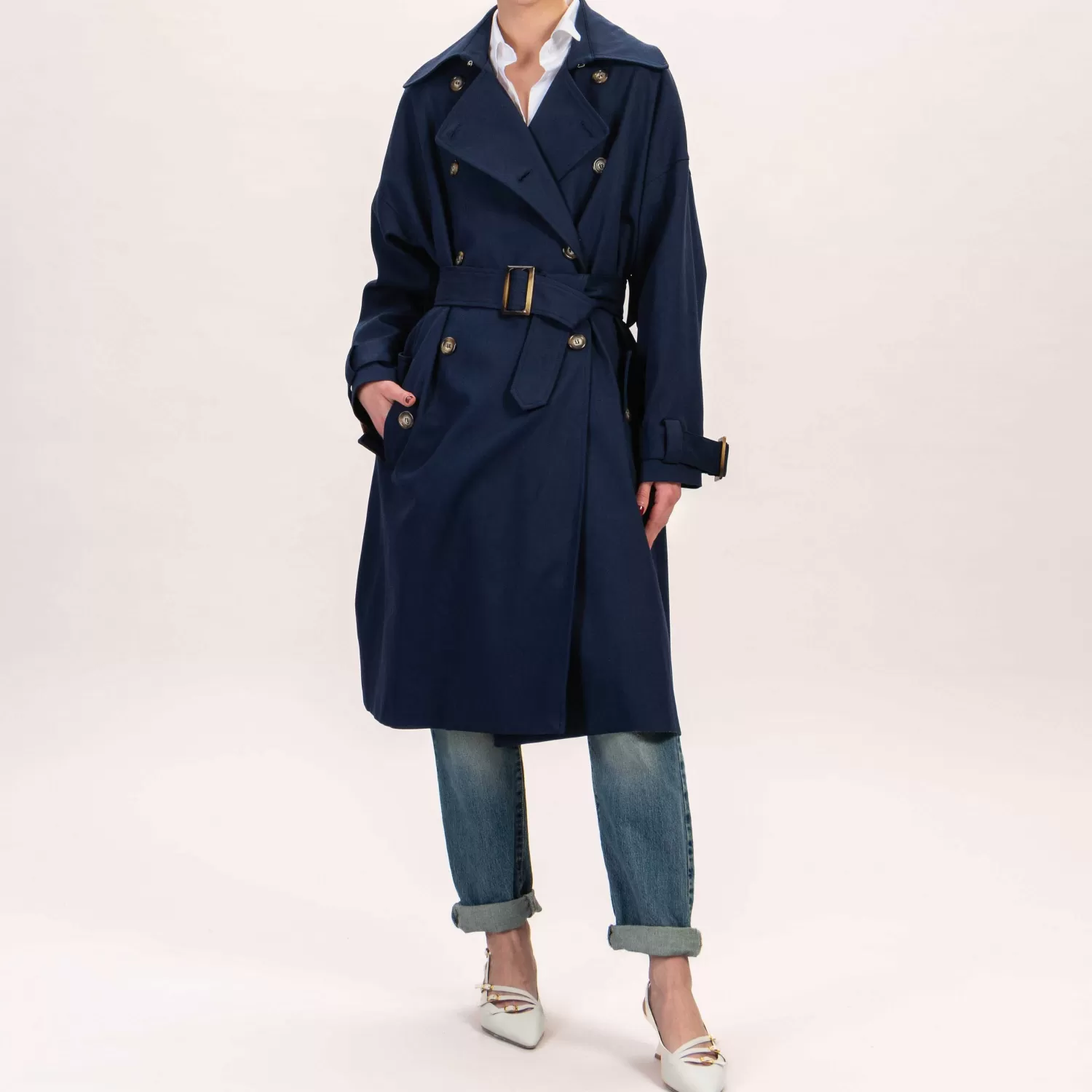 New White Mood Vicolo-Trench Doppiopetto - Blu