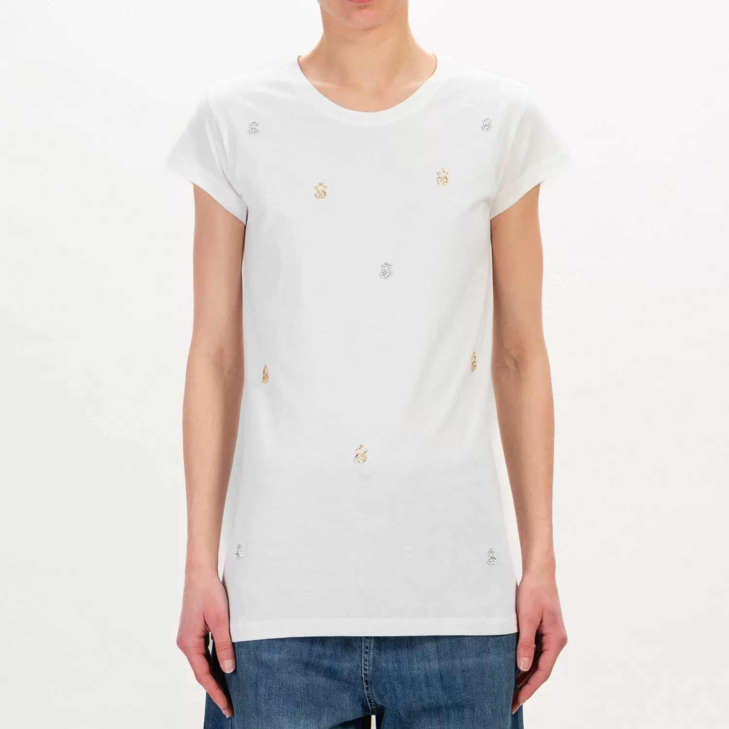 Outlet White Mood Vicolo-T-Shirt Con Applicazioni - Latte