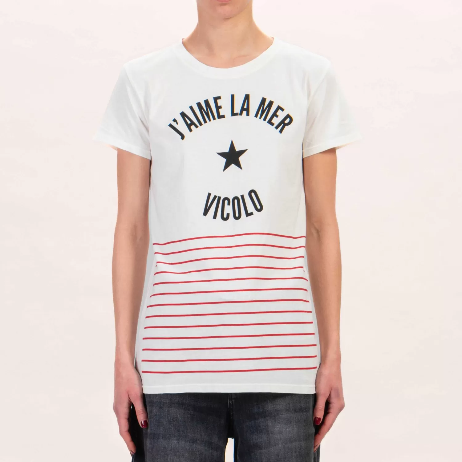 Cheap White Mood Vicolo-T-Shirt J'Aime La Mer - Latte/Nero/Rosso