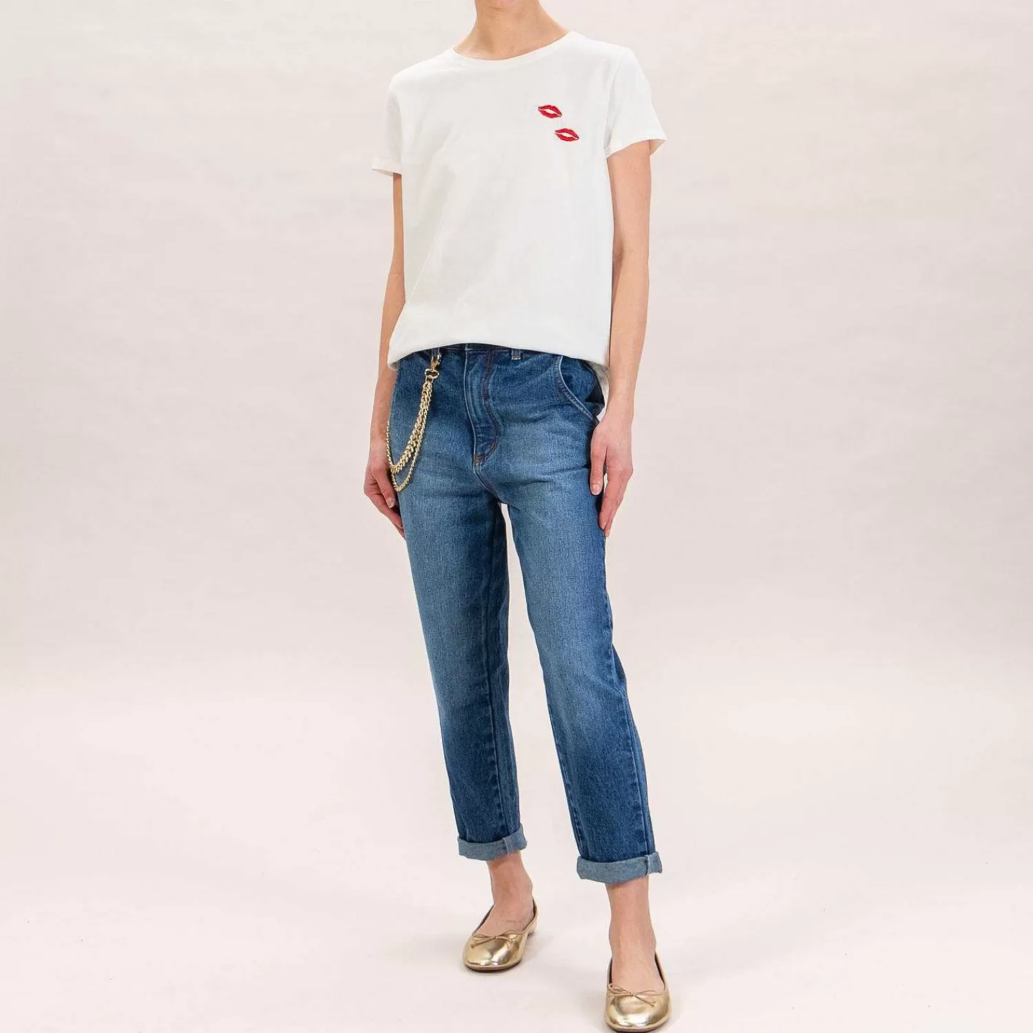 Shop White Mood Vicolo-T-Shirt Labbra - Latte/Rosso