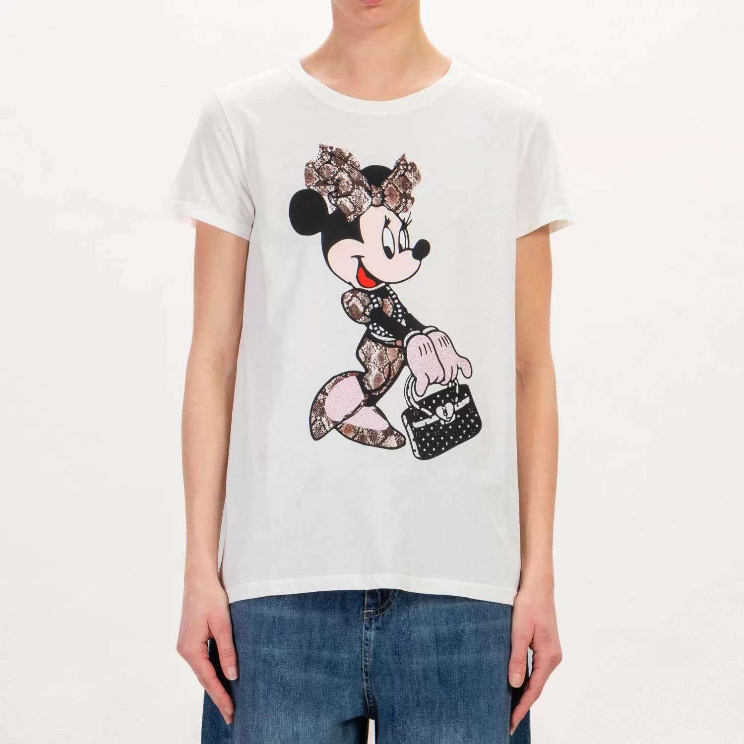 Best White Mood Vicolo-T-Shirt Minnie Stampa Rettile - Latte