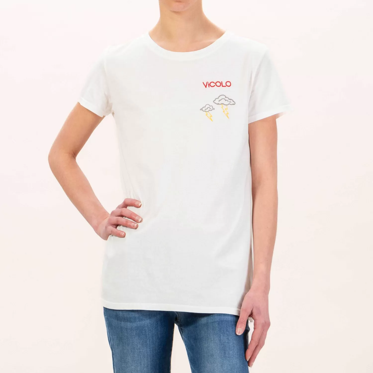 Online White Mood Vicolo-T-Shirt Nuvola Fulmine - Latte/India/Grigio