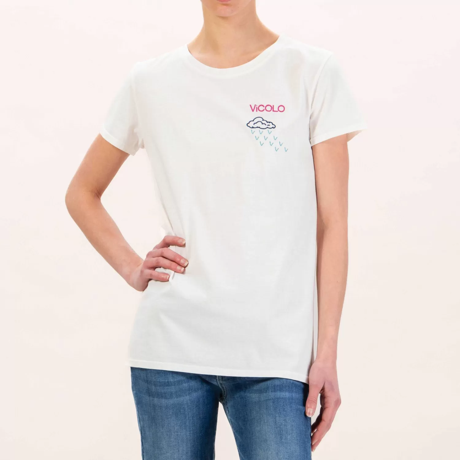 Outlet White Mood Vicolo-T-Shirt Nuvola Pioggia - Latte/Fucsia/Blu