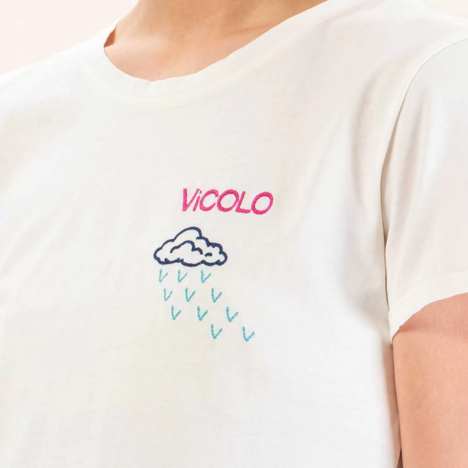 Outlet White Mood Vicolo-T-Shirt Nuvola Pioggia - Latte/Fucsia/Blu