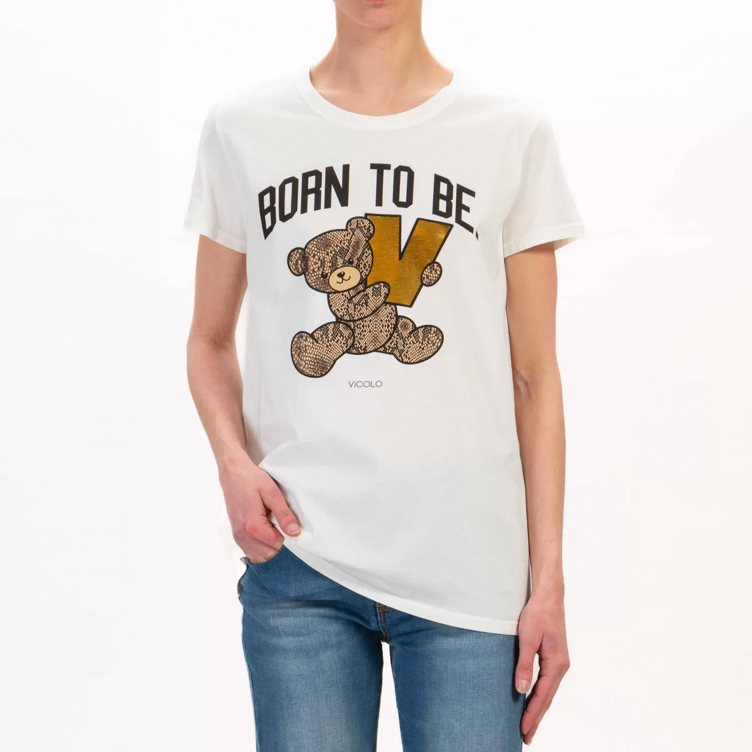 Online White Mood Vicolo-T-Shirt Orsetto Born To Be - Latte