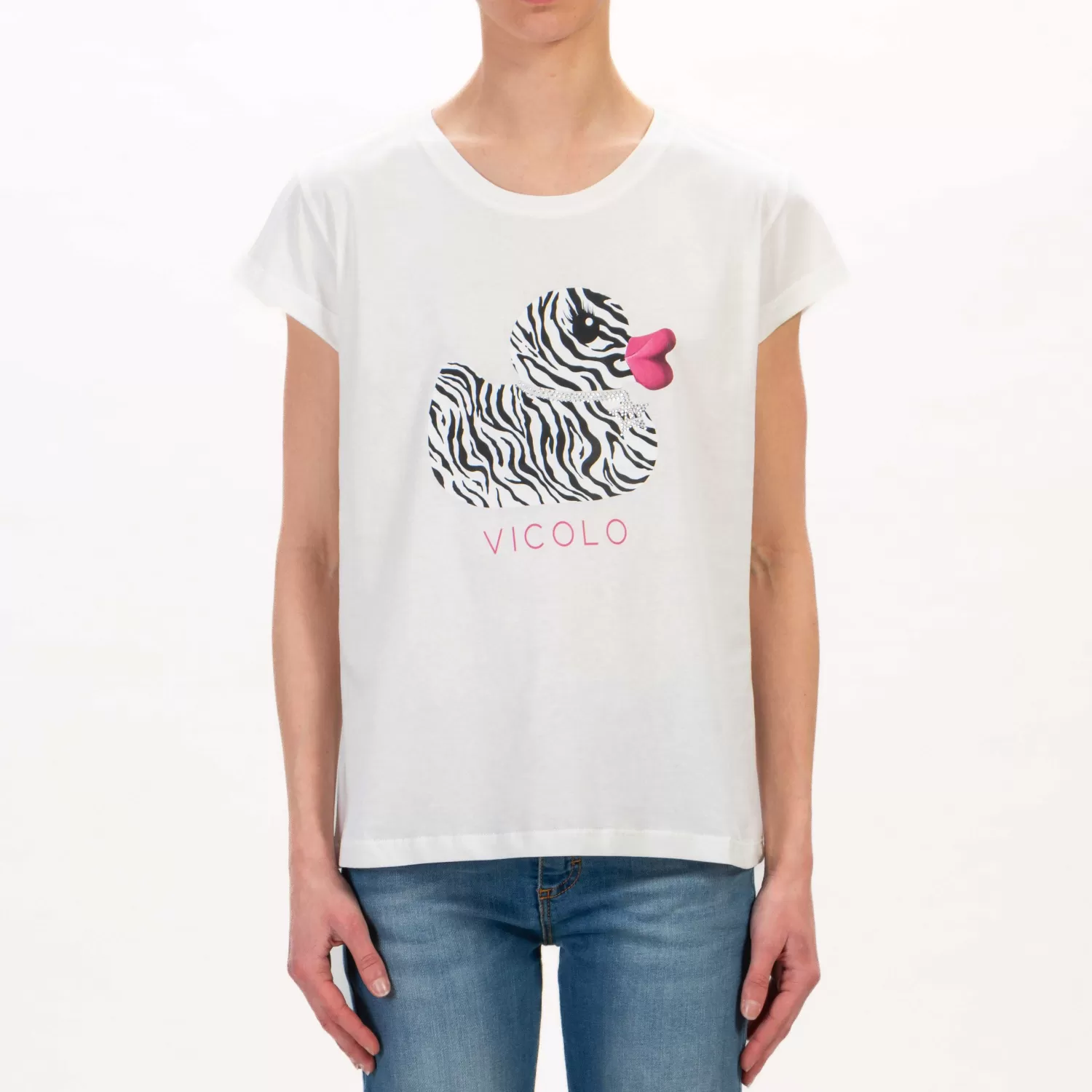 Cheap White Mood Vicolo-T-Shirt Papera Fantasia Zebrata - Latte