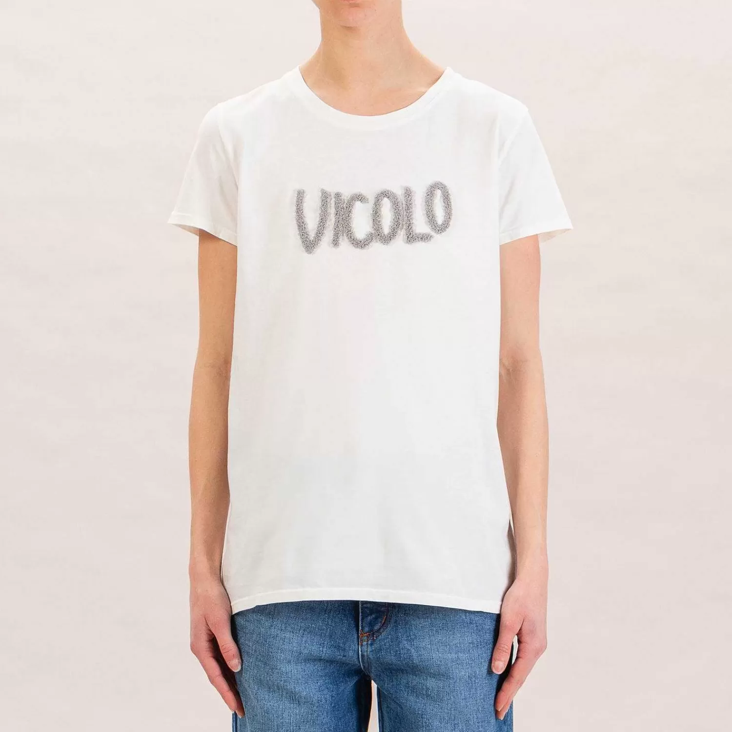 Store White Mood Vicolo-T-Shirt "Vicolo" - Latte/Grigio