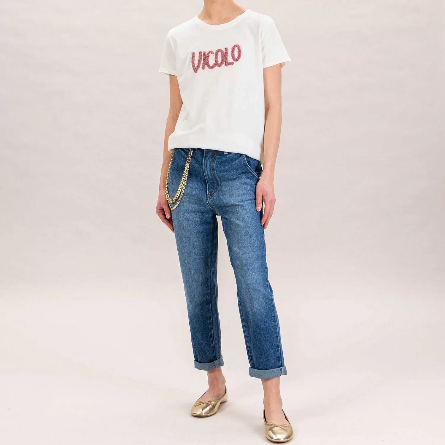 Fashion White Mood Vicolo-T-Shirt "Vicolo" - Latte/Mauve