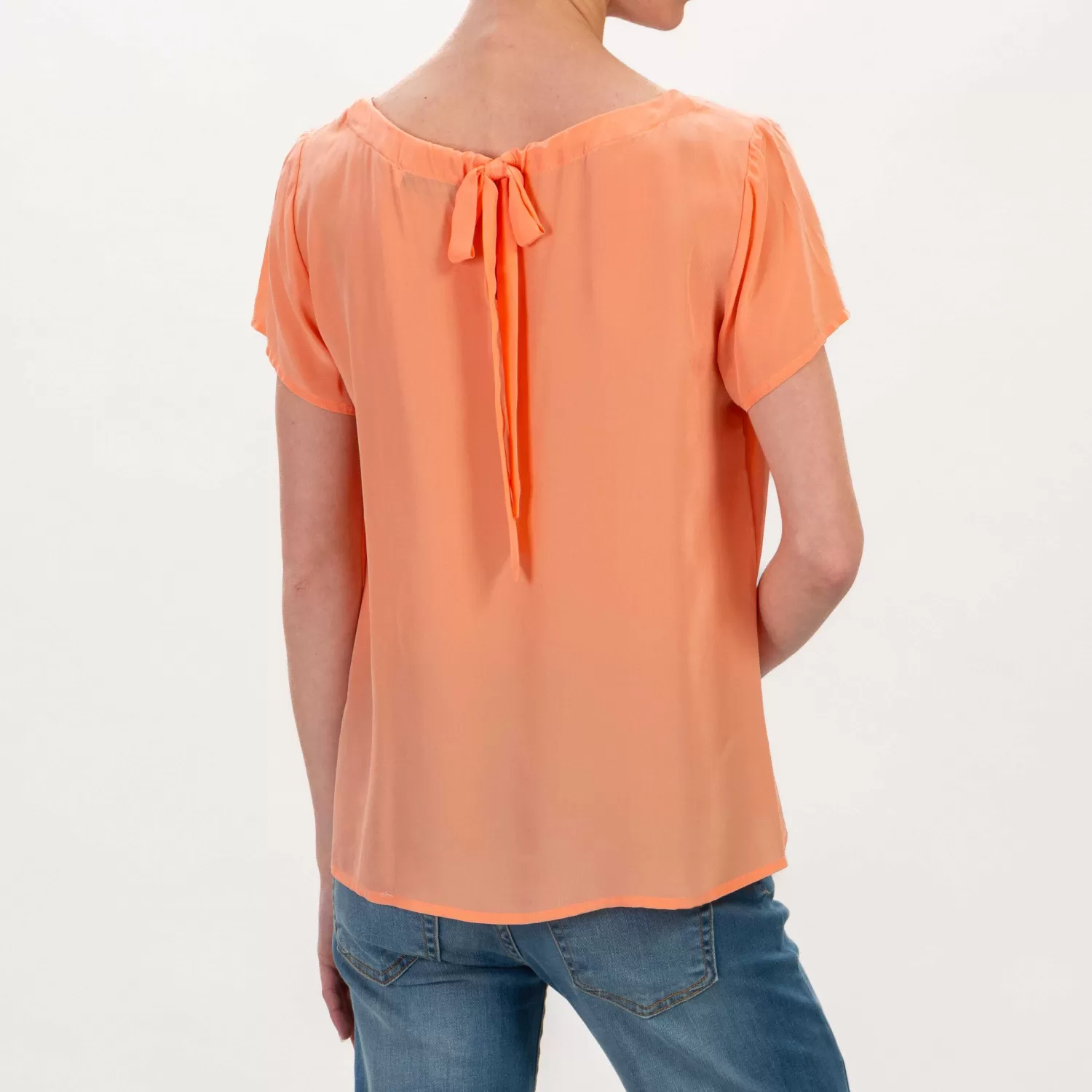 New White Mood Wu'Side-Blusa In Viscosa Fiocco Dietro - Melon