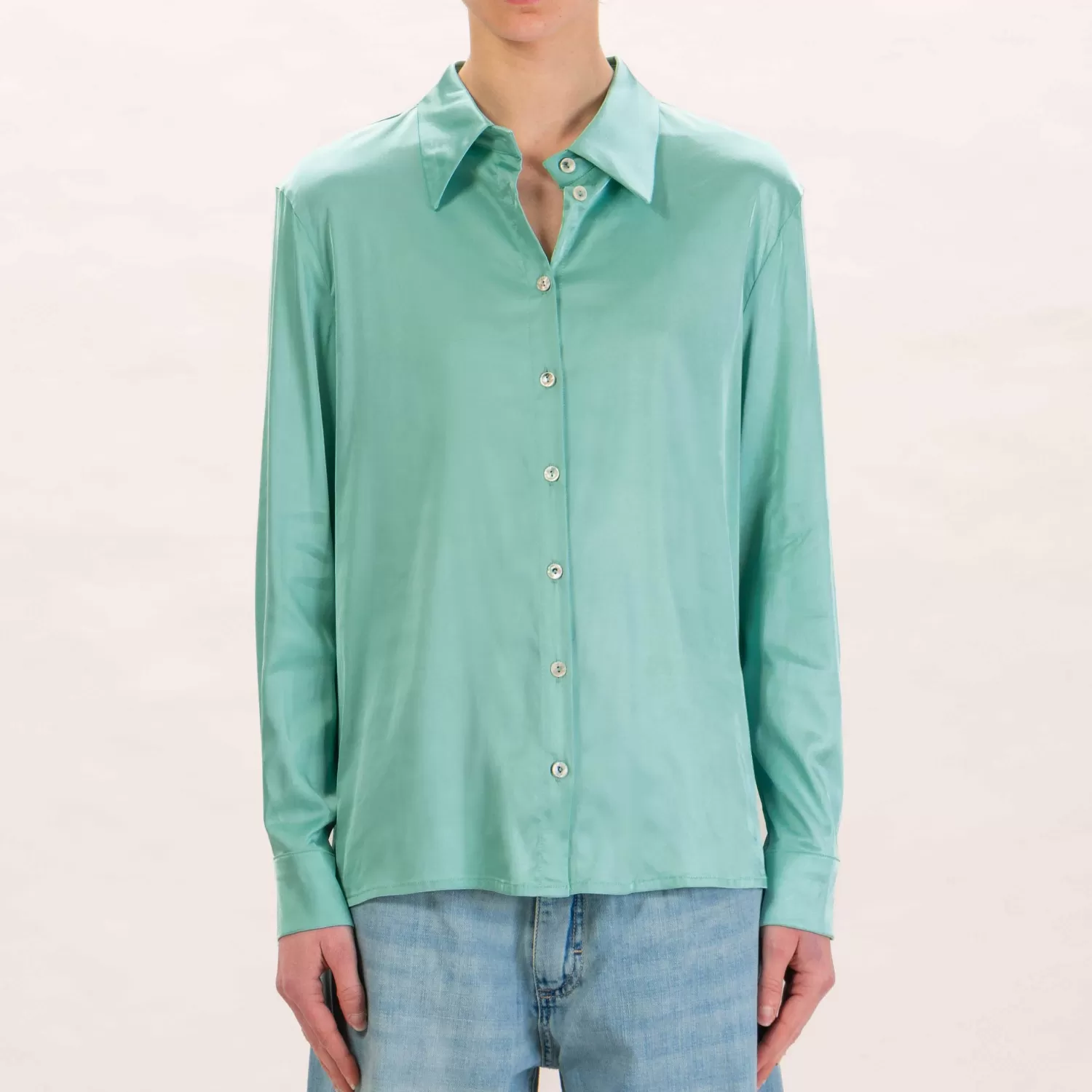 Online White Mood Wu'Side-Camicia In Viscosa - Verde Acqua