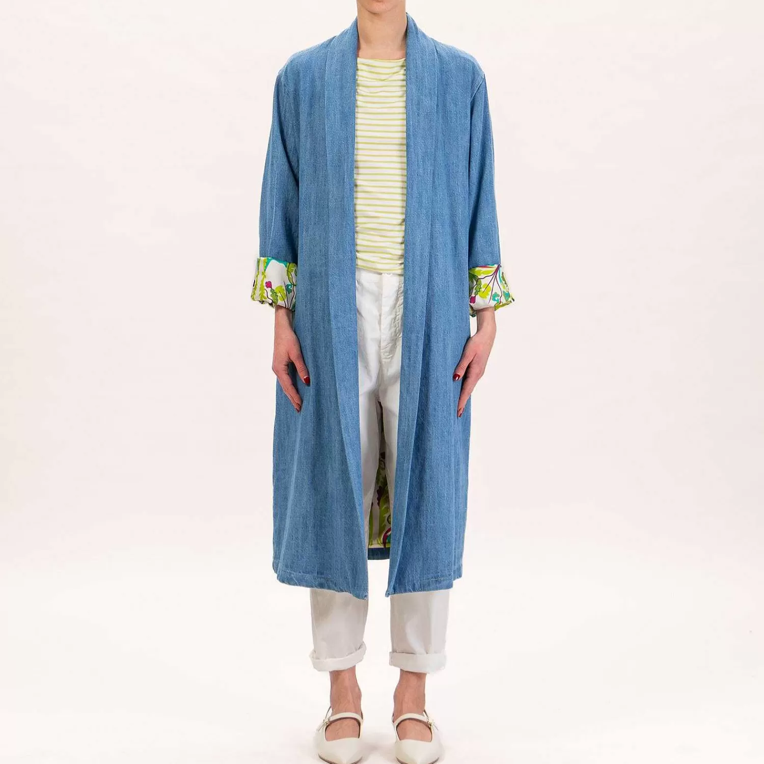 Sale White Mood Wu'Side-Kimono Jeans Lungo - Denim/Panna/Verde