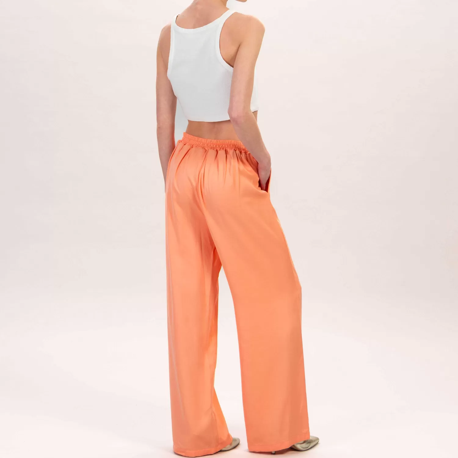 Flash Sale White Mood Wu'Side-Pantalone In Satin Elastico Dietro - Melon