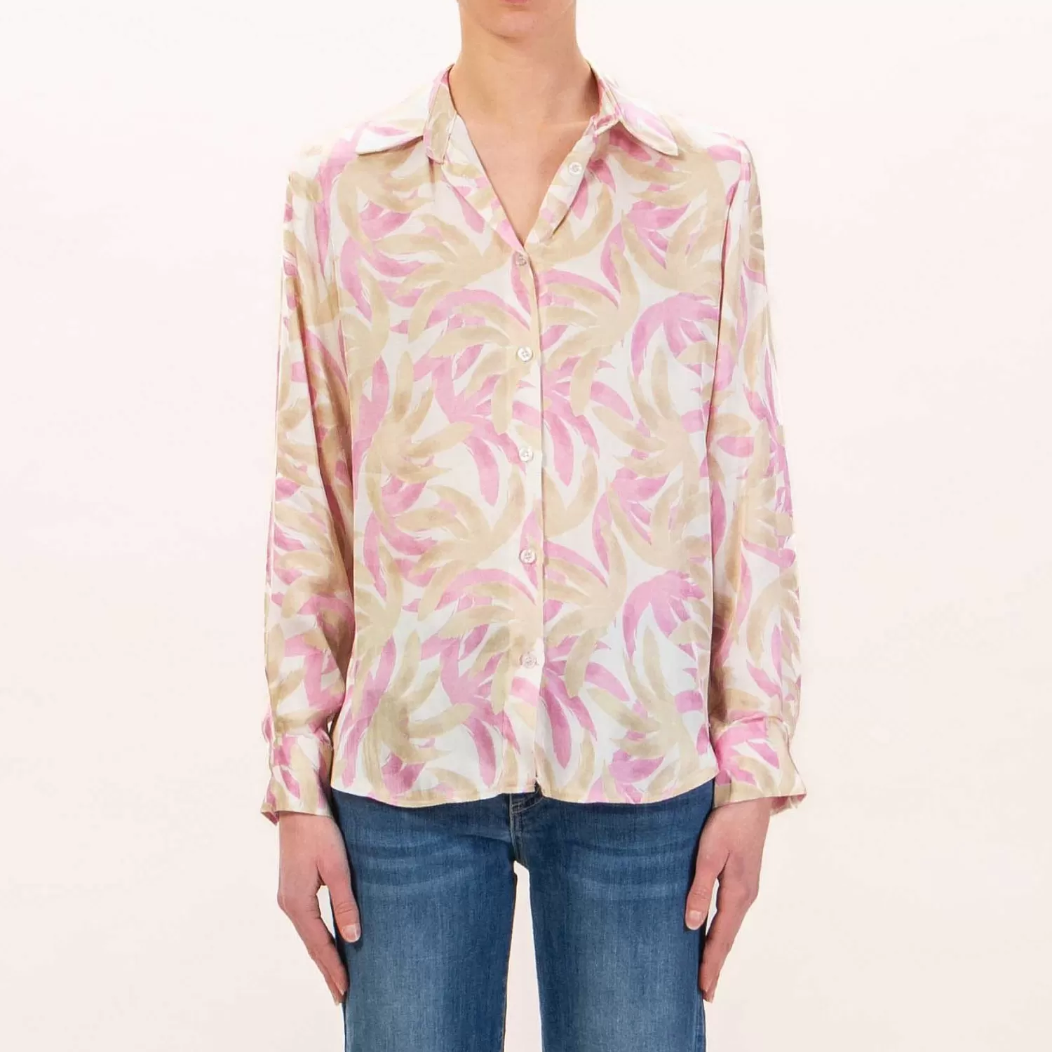 Best Sale White Mood Zeroassoluto- Camicia Camy In Satin - Palme Latte/Sand/Rose