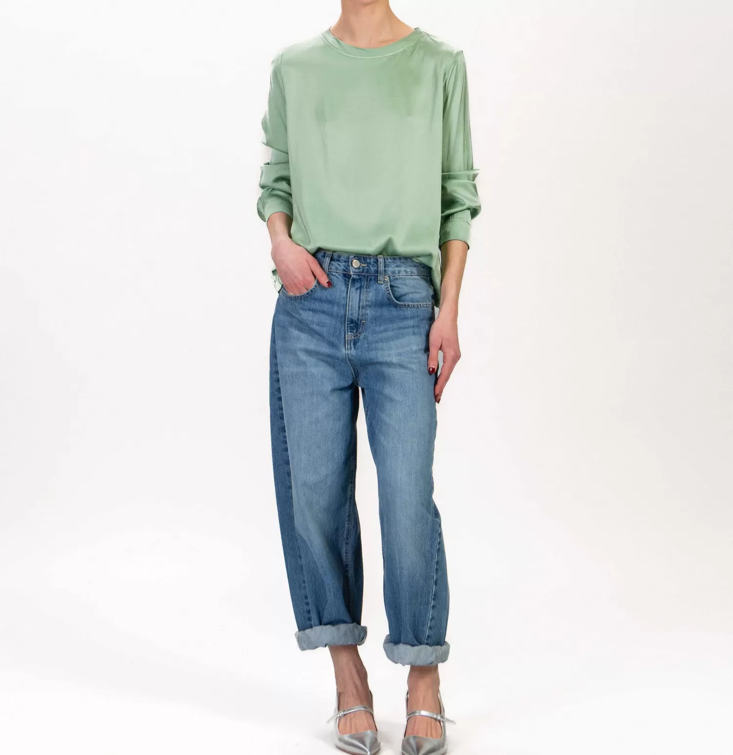 Fashion White Mood Zeroassoluto-Blusa In Satin Elasticizzata - Green Bay