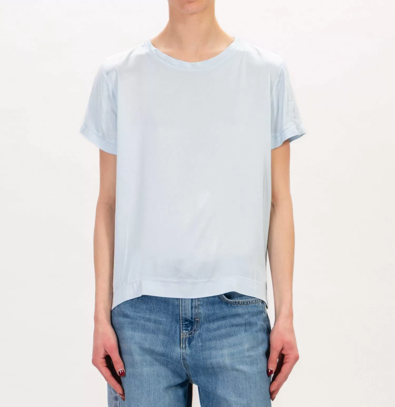 Store White Mood Zeroassoluto-Blusa Mezza Manica In Satin Elasticizzata - Cielo