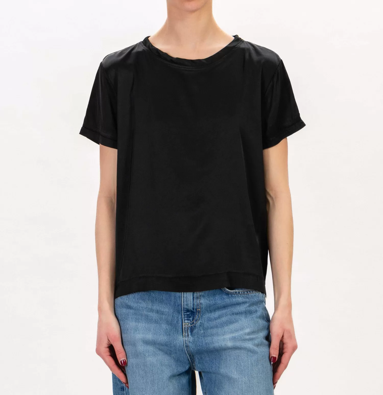 Cheap White Mood Zeroassoluto-Blusa Mezza Manica In Satin Elasticizzata - Nero