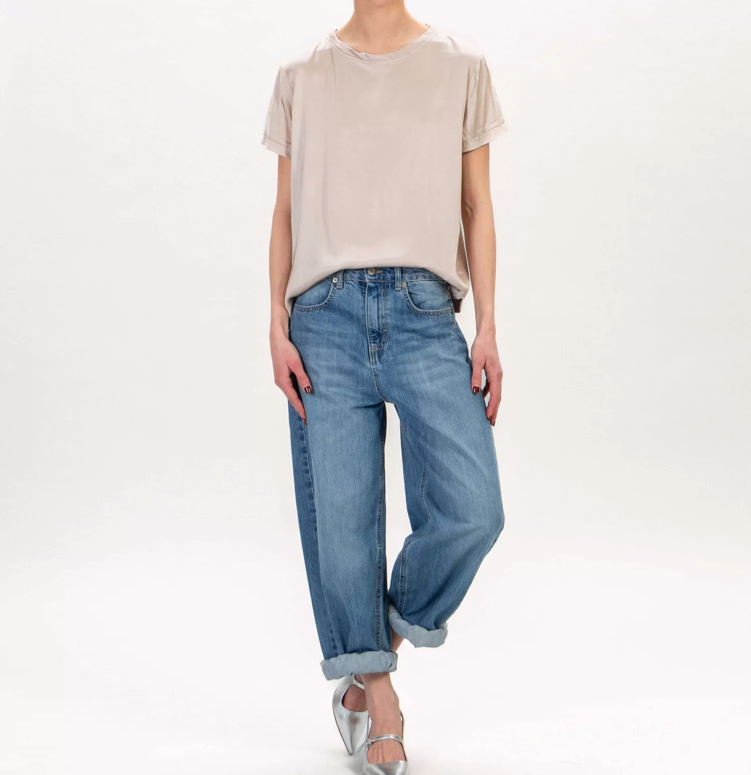 Discount White Mood Zeroassoluto-Blusa Mezza Manica In Satin Elasticizzata - Sand