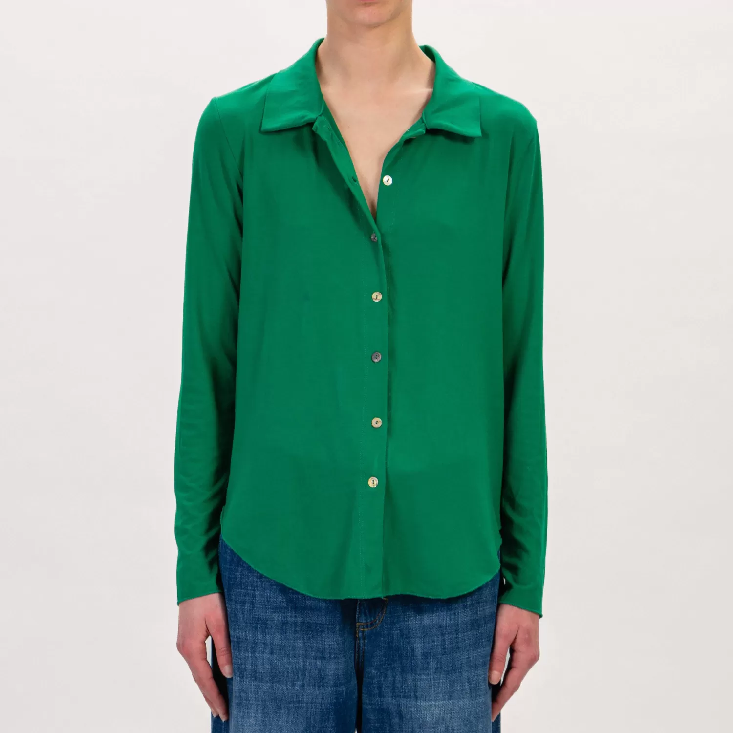 New White Mood Zeroassoluto-Camicia Carly In Jersey - Verde Emerald