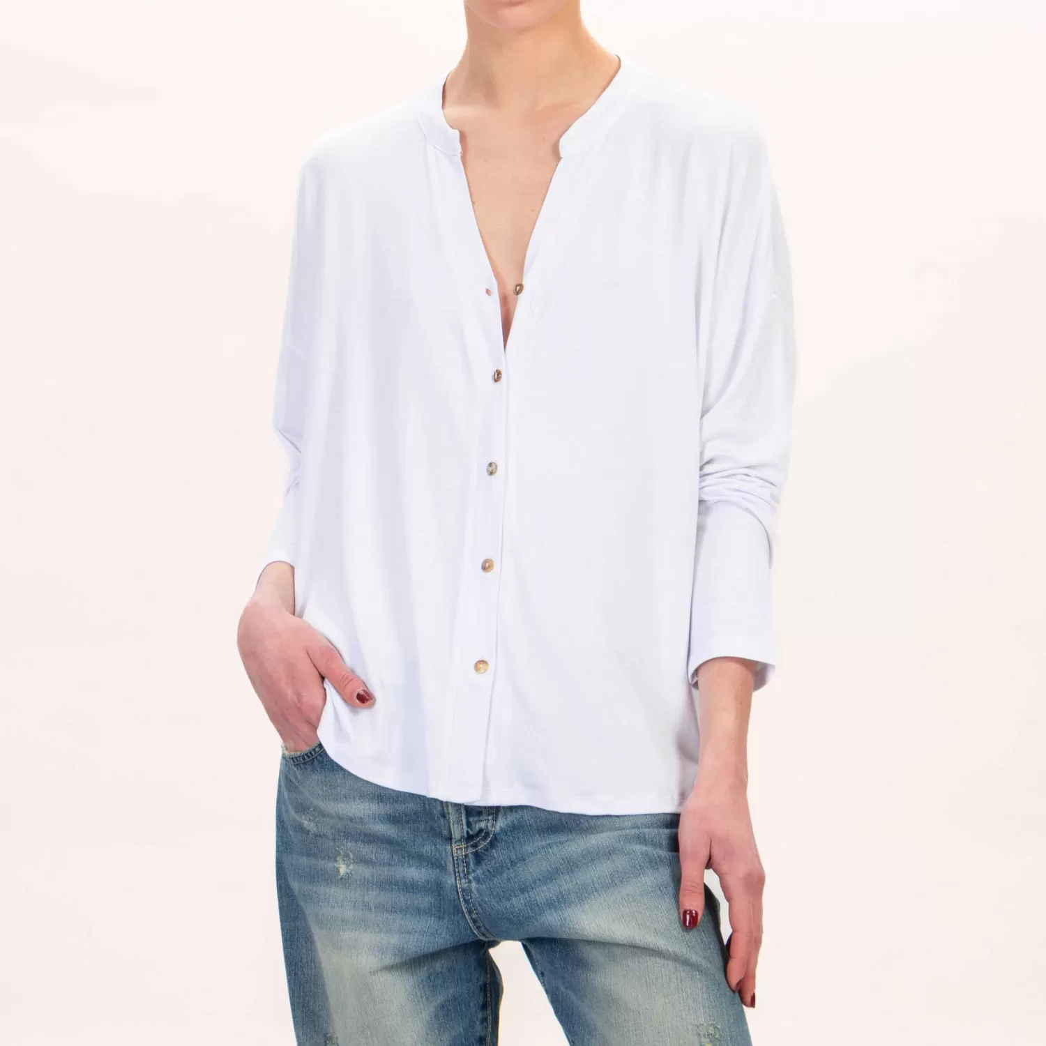 Online White Mood Zeroassoluto-Camicia Cris Chester In Jersey - Bianco